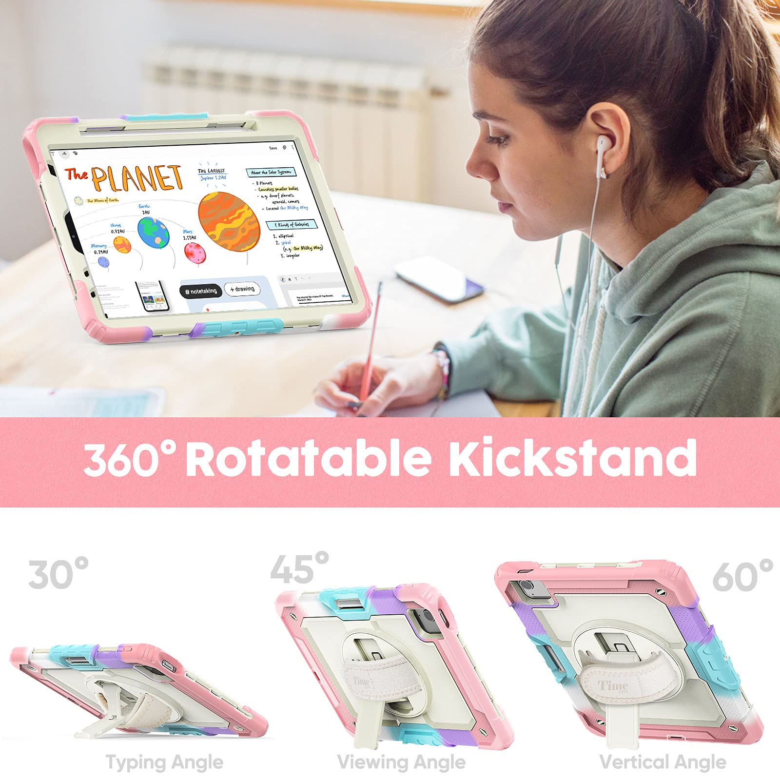 Timecity Case For Ipad Air 5Th 4Th Generation 2022/2020, For Ipad Air 10.9 Inch Case With Screen Protector/360 Degree Swivel Sta