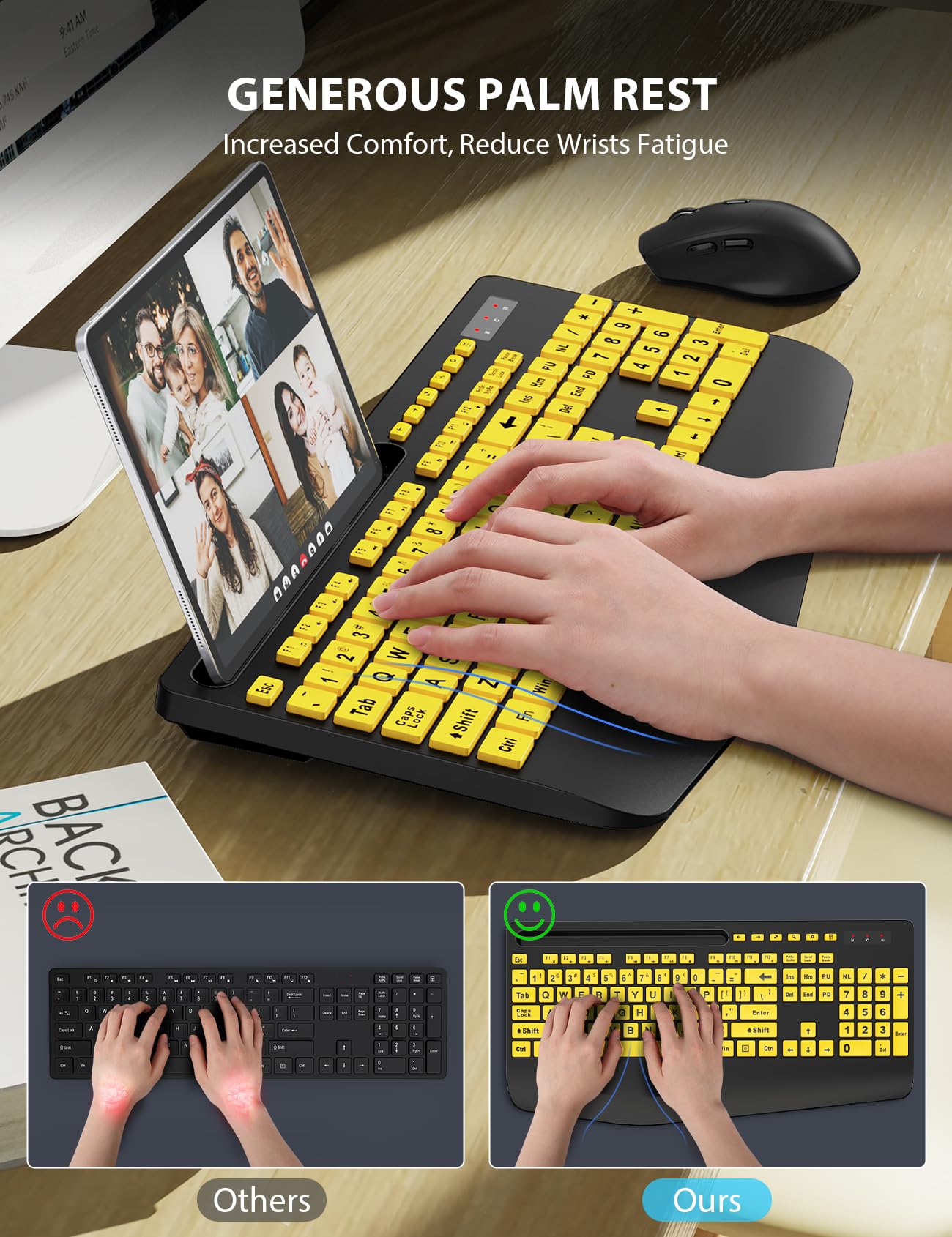 Wireless Keyboard And Mouse Combo   Large Print Ergonomic Keyboard With Wrist Rest, Phone Holder, Sleep Mode, Silent 2.4Ghz Keyboard Mouse Set For Computer, Laptop, Pc, Mac, Windows   Trueque