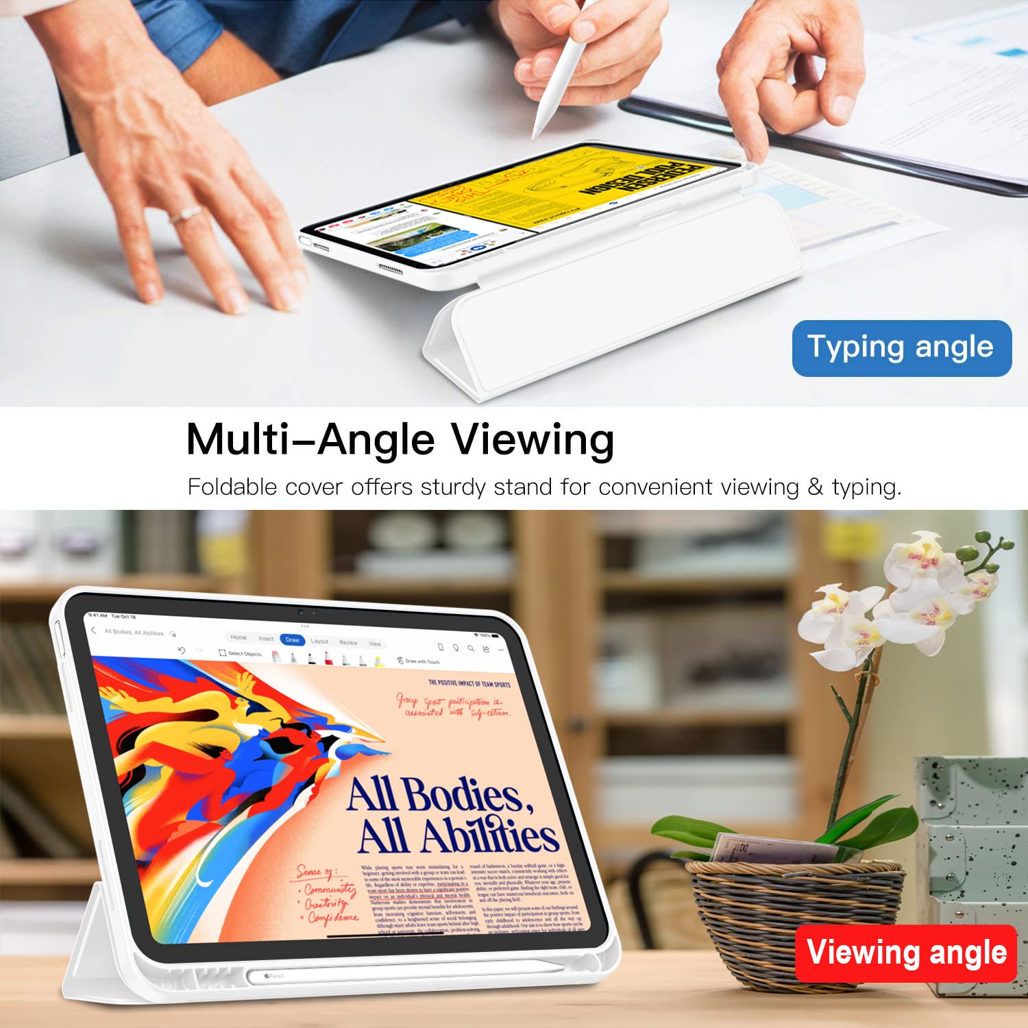 Imieet New Ipad (A16) 11Th Generation Case 11 Inch 2025, Ipad 10Th Generation Case 2022 10.9 Inch With Pencil Holder, Trifold Stand Smart Cover With Soft Tpu Back,Auto Wake/Sleep(White)