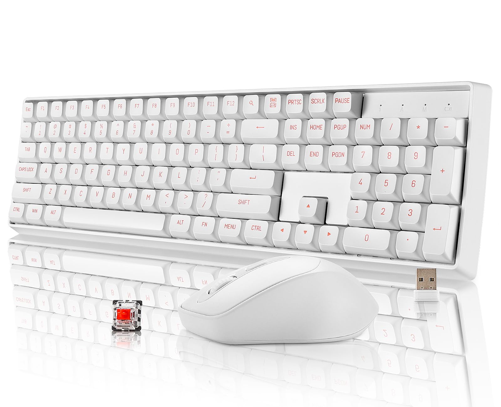 Darkflash Wireless Mechanical Keyboard And Mouse For Office, 106 Keys Full Size Keyboard And Mouse Combo, Linear Red Switches Fo