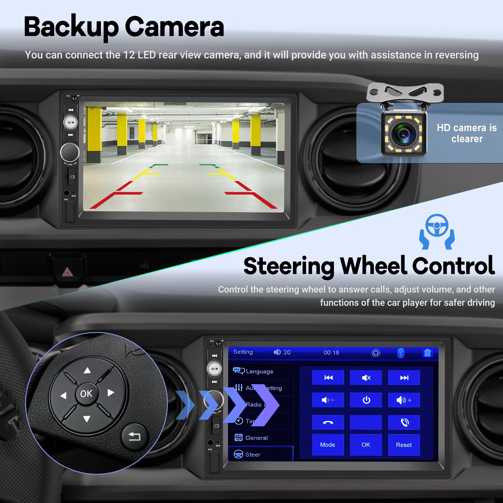 Double Din Car Stereo With Reverse Camera 7 Inch Touch Screen 2 Din Car Radio Support Mirror Link Bluetooth Swc Fm Aux In Tf Car