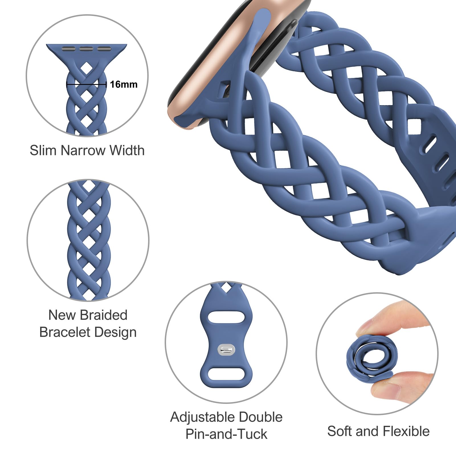 Slim Silicone Bands Compatible With Apple Watch Band 40Mm 44Mm 38Mm 41Mm 42Mm 45Mm 49Mm Women,Breathable Braided Lace Thin Soft