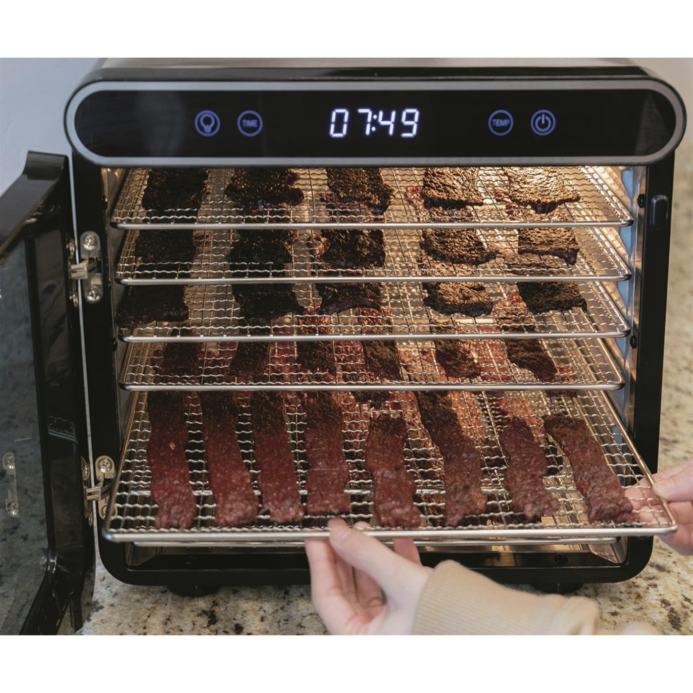 Nesco Fd 7Ssd Digital Food Dehydrator For Beef Jerky, Dried Fruit And Dog Treats, 7 Stainless Steel Trays, Silver