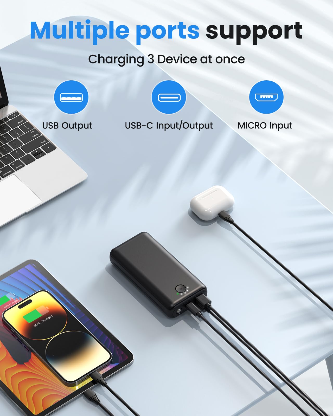 Portable Charger Power Bank 30000Mah   Usb C 22.5W Fast Charging External Battery Pack Charging Bank Pd Qc4.0 With Flashlight 3