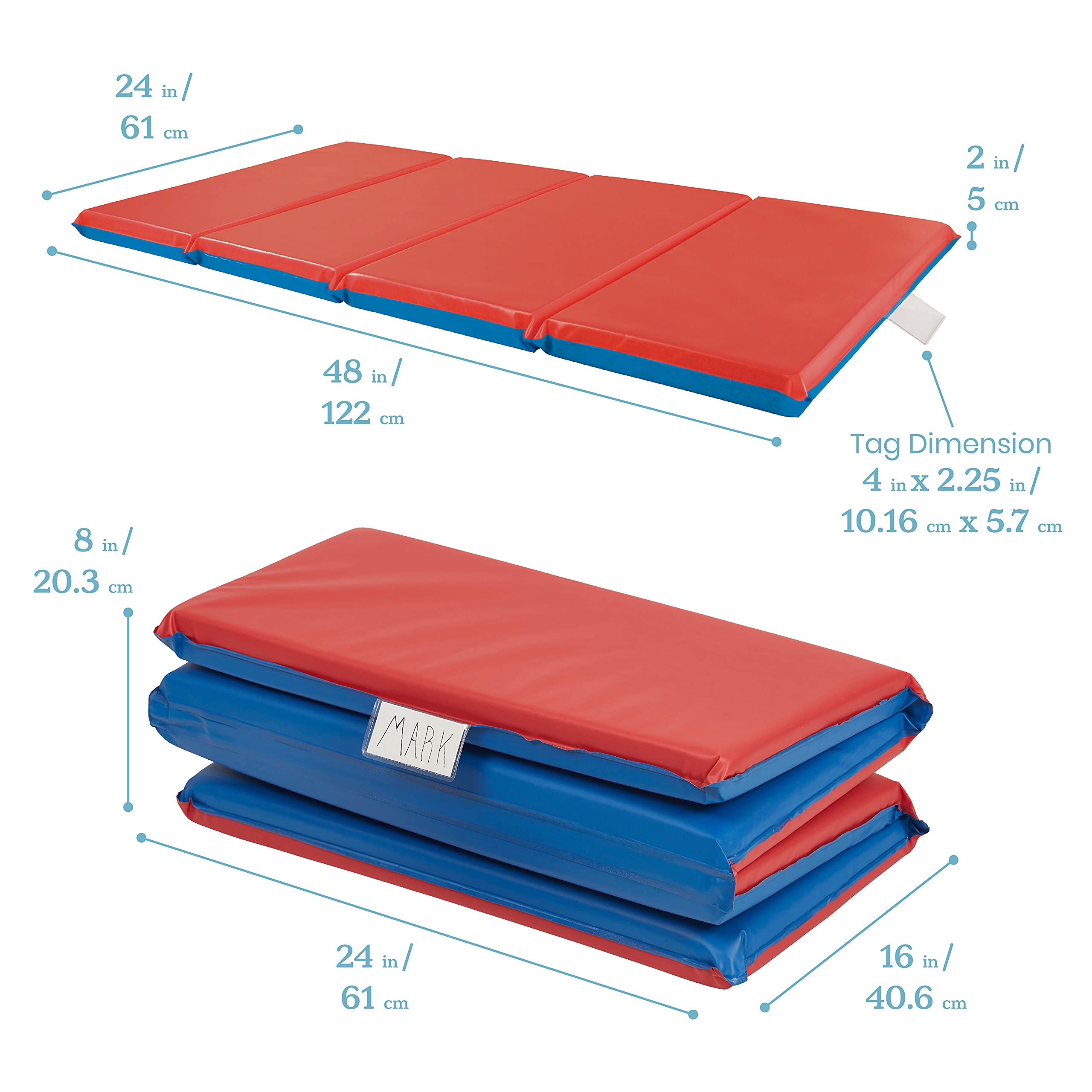 Ecr4Kids Premium Folding Rest Mat, 4 Section, 2In, Sleeping Pad, Blue/Red, 5 Pack