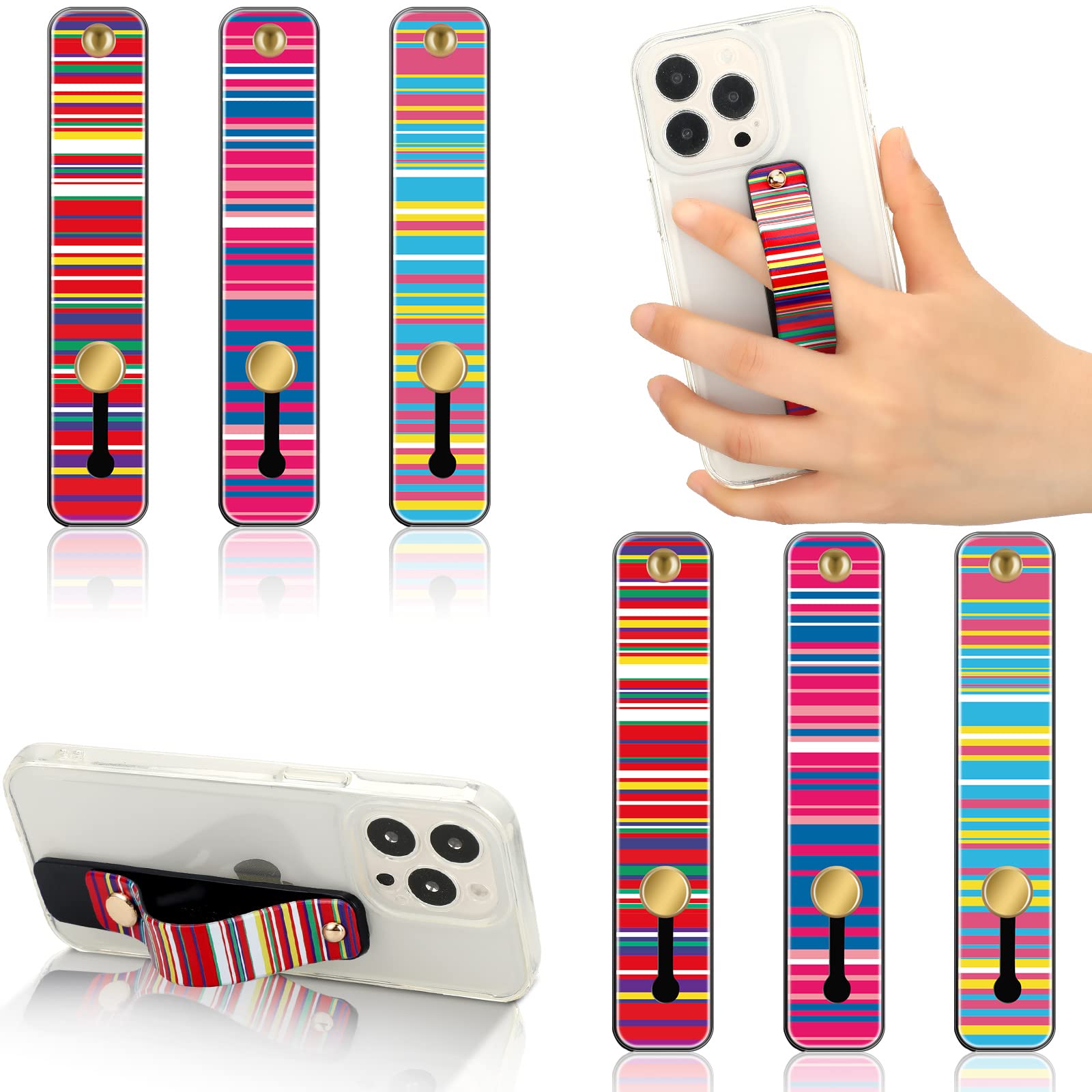 Weewooday 6 Pieces Phone Strap Grip Holder Finger Cell Phone Grip Telescopic Phone Finger Strap Stand Universal Finger Kickstand