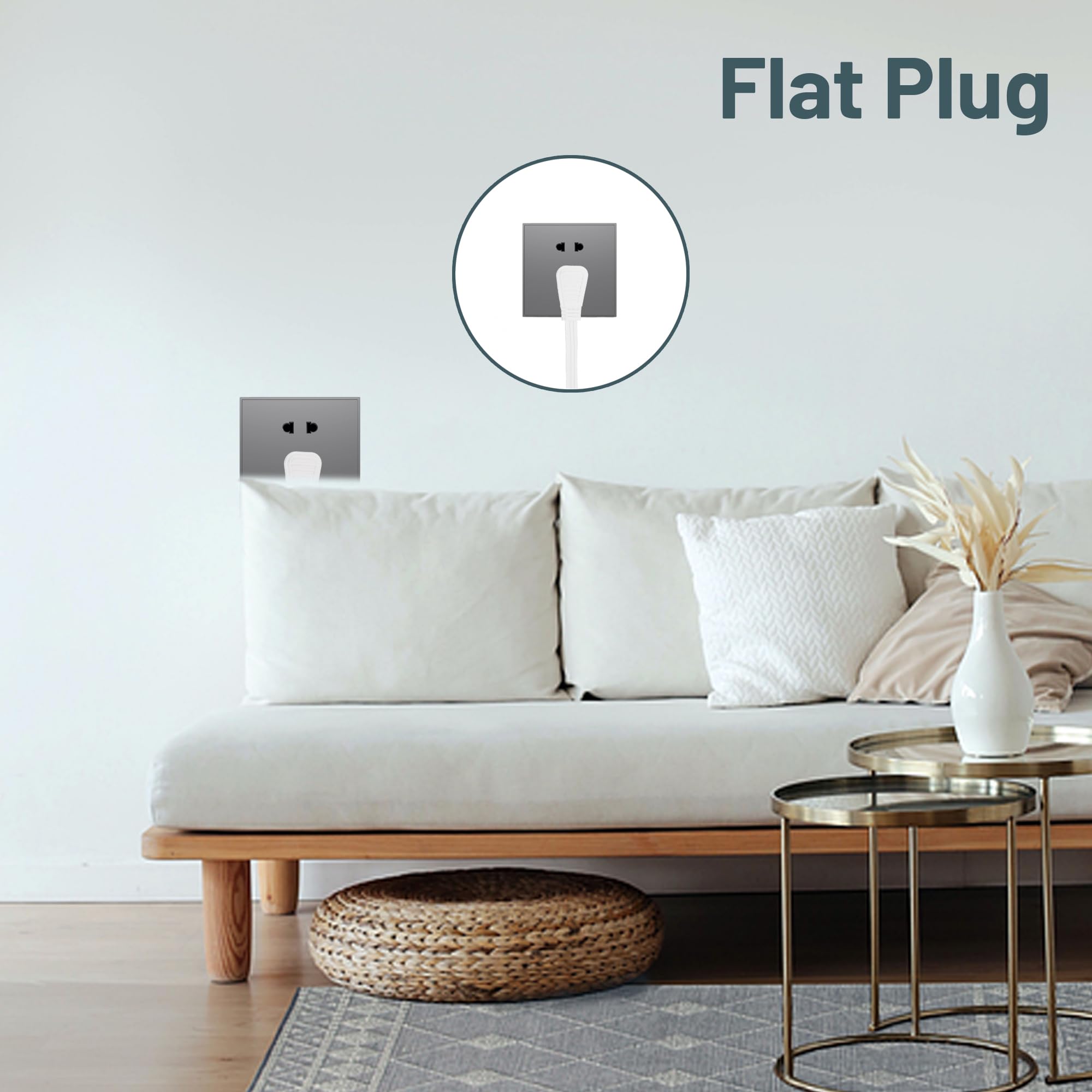 Palarine White Flat Plug Extension Cord 12 Ft, Indoor Extension Cord, 16/3 Spt 3 13A 3 Prong Power Cord For Kitchens, Behind Fur