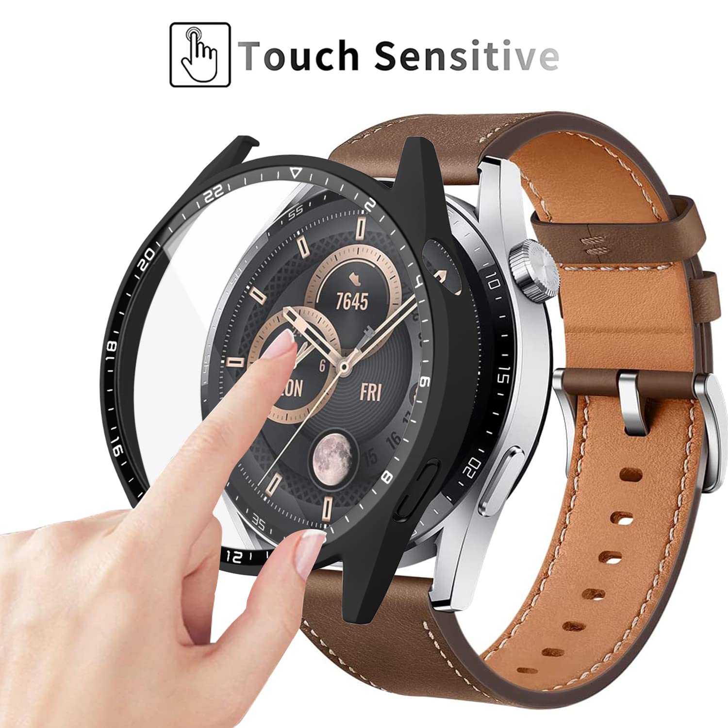 Acadeny [2 Pack] Case With Tempered Glass Screen Protector Compatible For Huawei Watch Gt3 46Mm, 9H Hardness 360 All Round Prote
