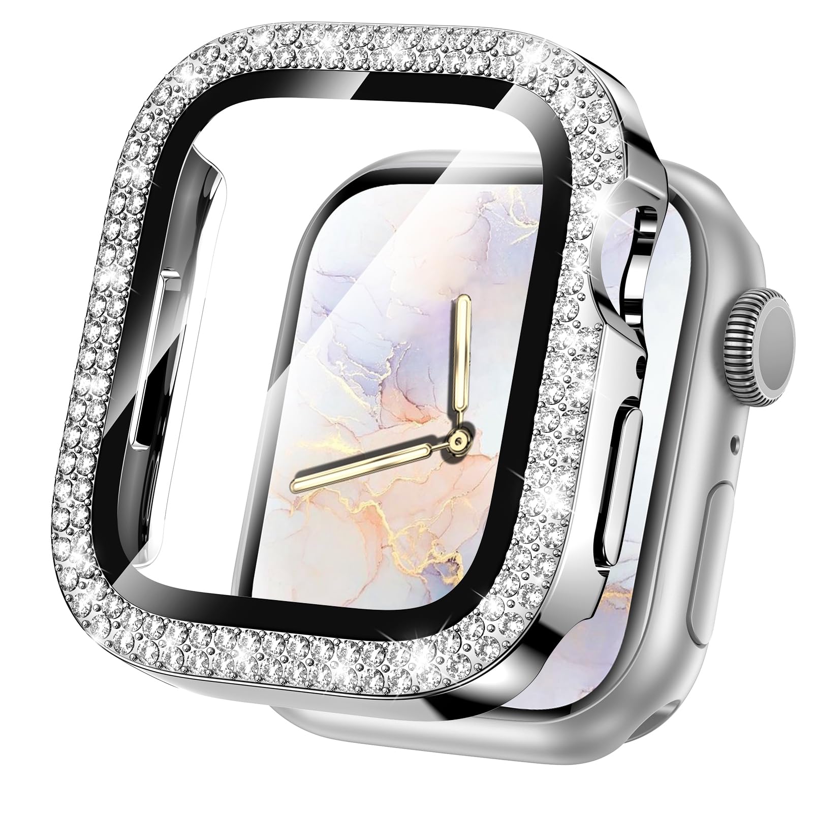 Goton 45mm Bling Case Compatible for Apple Watch Series 9/8/7 Screen Protector 45 mm for Women, Glitter Diamond Rhinestone Face 