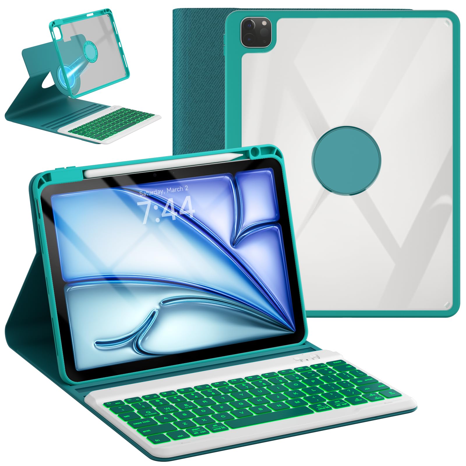 Oyeeice For Ipad Pro 11 Inch Case With Keyboard   Detachable Backlit Keyboard, Upgraded Magnetic Cover With Pencil Holder For Ip