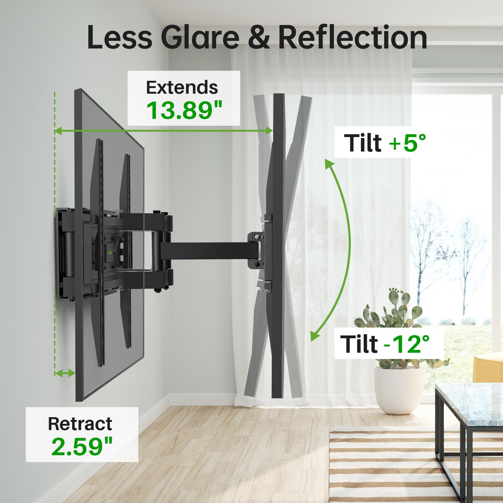 USX MOUNT Full Motion TV Wall Mount for 32-70 inch TVs up to 99 lbs, Swivel & Tilt, Max VESA 400x400mm, Black, Model XMM