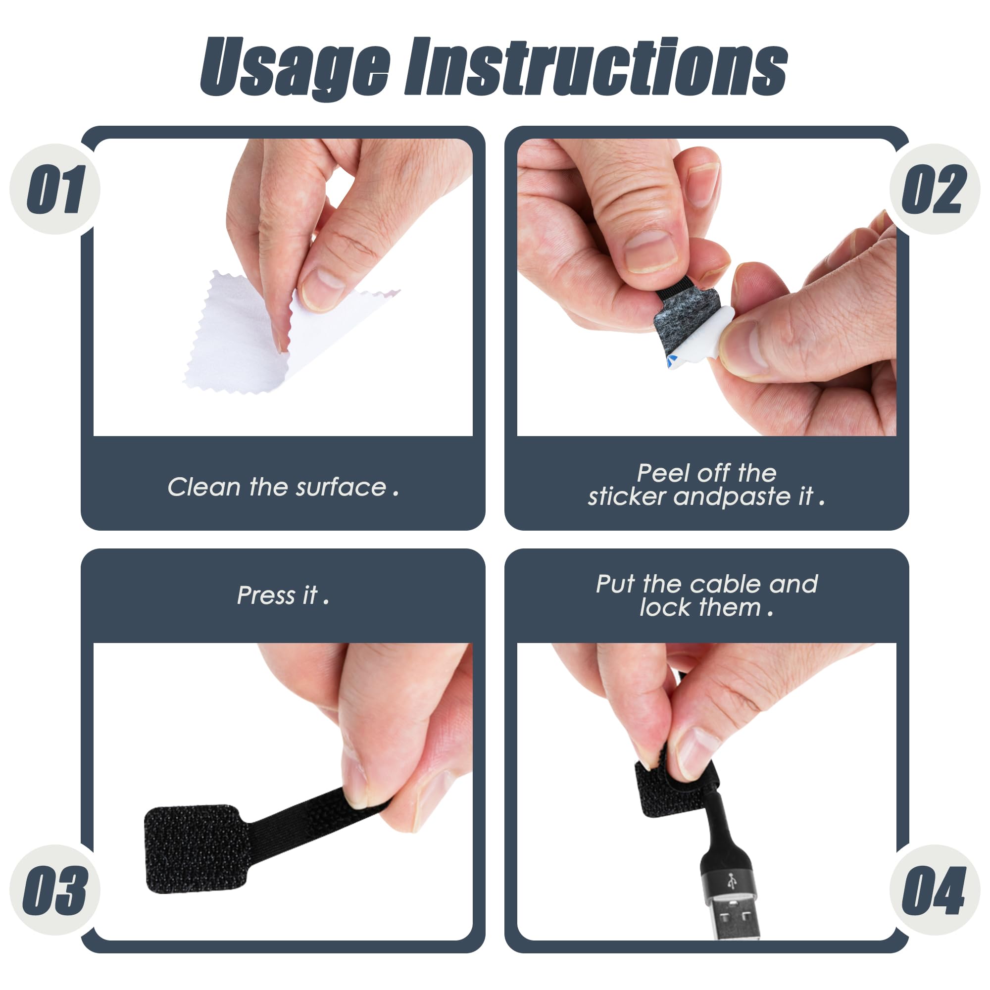 Nearockle Adhesive Wire Organizer Adjustable Hook and Loop Cable Clips Nylon Black 36 PCS Two Size D9015B