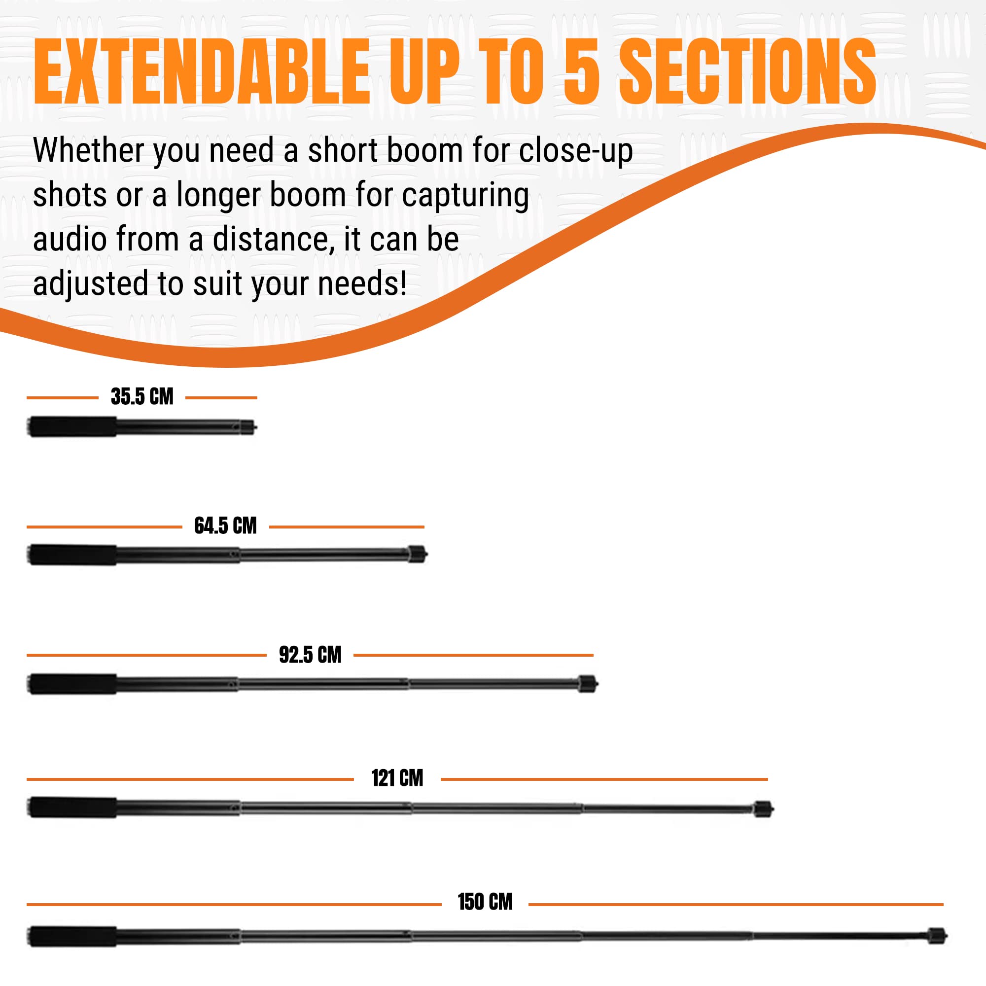 Iographer Microphone Boom Pole - Handheld Boom Pole Holder & Adjustable Microphone Mount - Compact & Extendable Pole Mount With