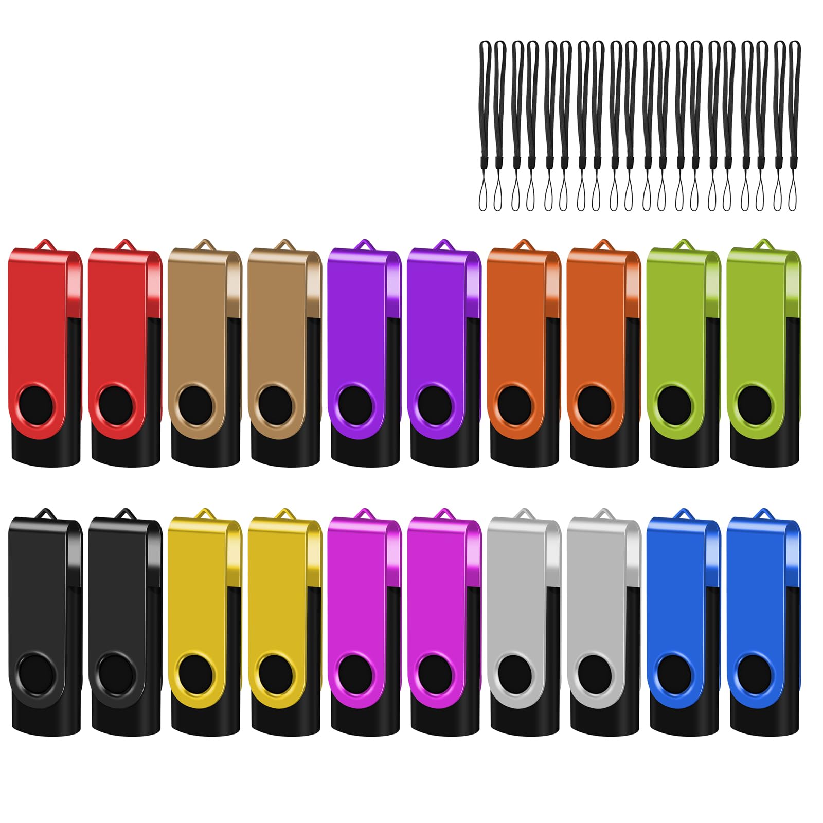 (Not 128Gb) Eastbull Usb 2.0 Flash Drive 128 Mb With Lanyards Thumb Drives Bulk 20 Pack Colorful Multipack Memory Stick Pen Drive Swivel Design(128Mb 20 Pack)