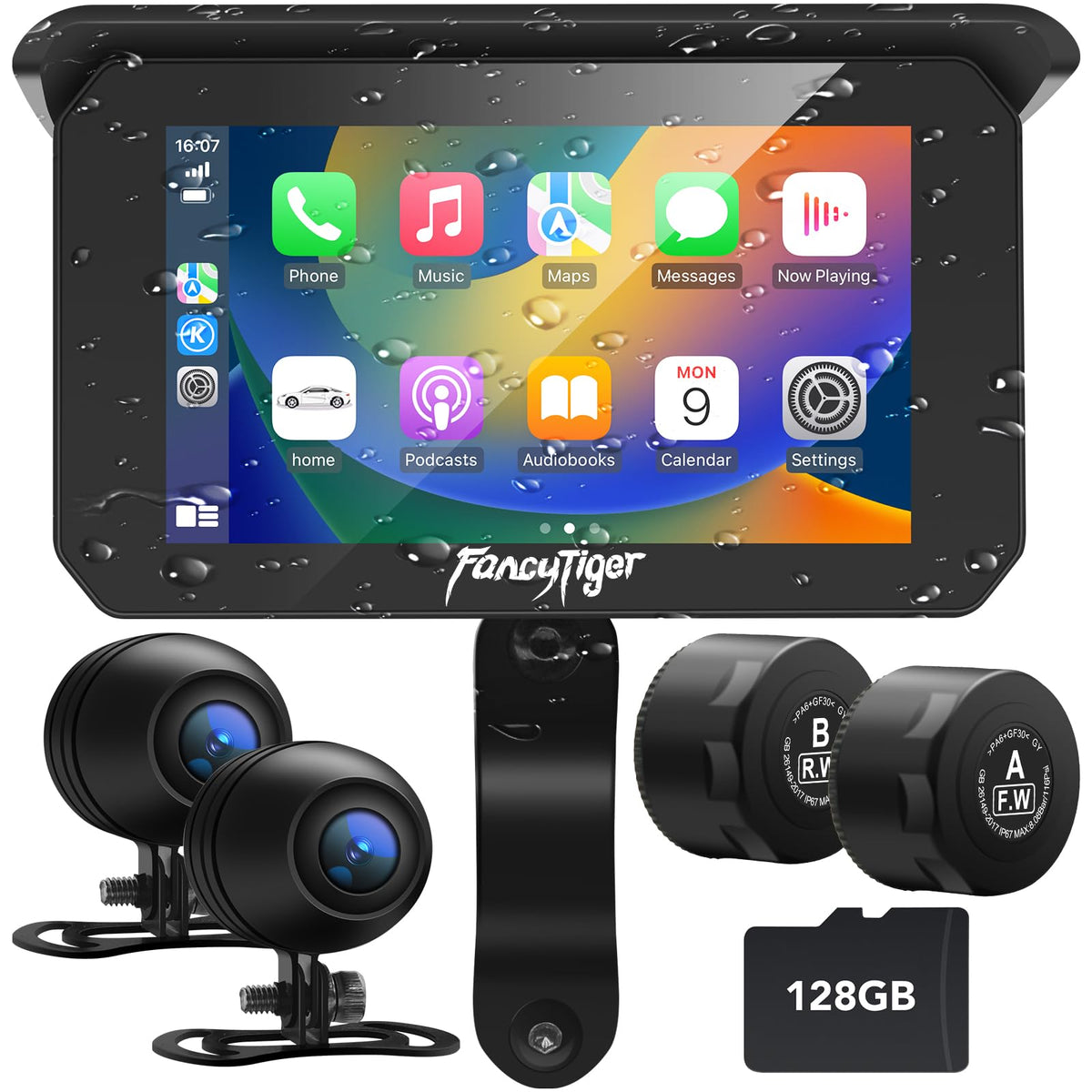 Fancytiger Portable Wireless Apple Carplay & Android Auto Screen For Motorcycle, Motorcycle Camera/Motorcycle Dash Cam, Tpms, 5