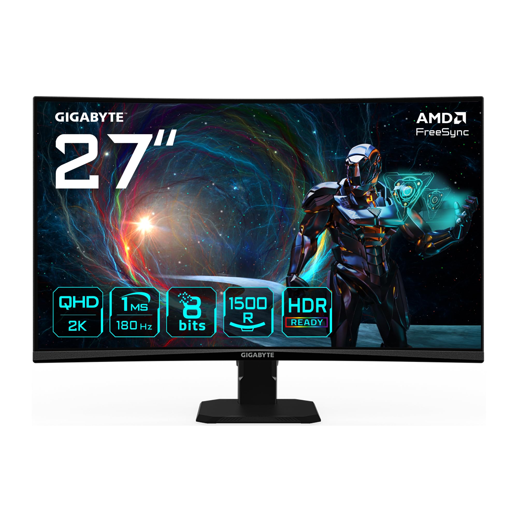 Gigabyte GS27QCA 27 Curved Gaming Monitor QHD - 2560 x 1440, 180Hz, 1ms, 250CD/m, FreeSync, HDR Ready, HDMI 2.0, DisplayPort 1.4