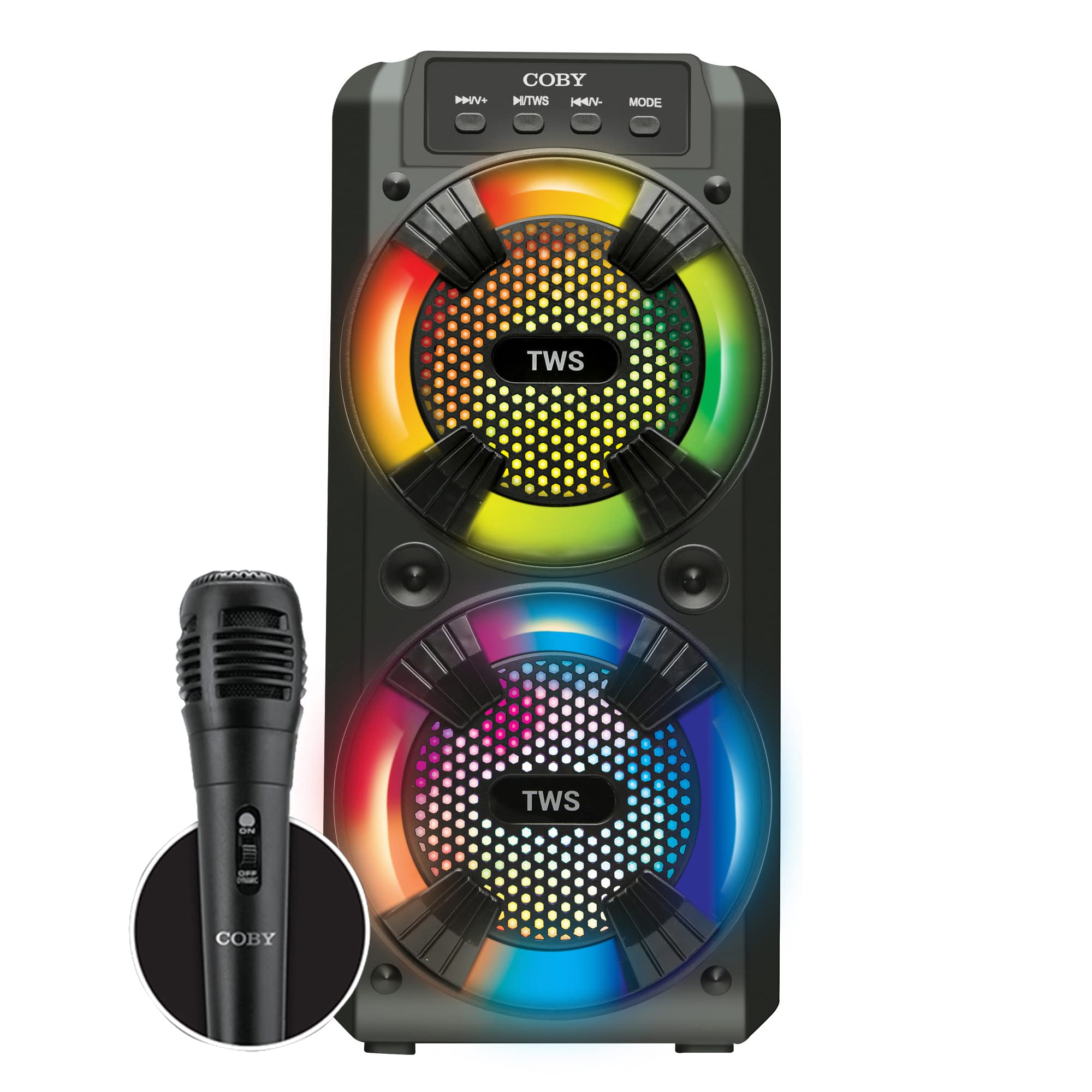 Portable Bluetooth Speaker with Mic, FM Radio, RGB LED Lights, 12HR Backup