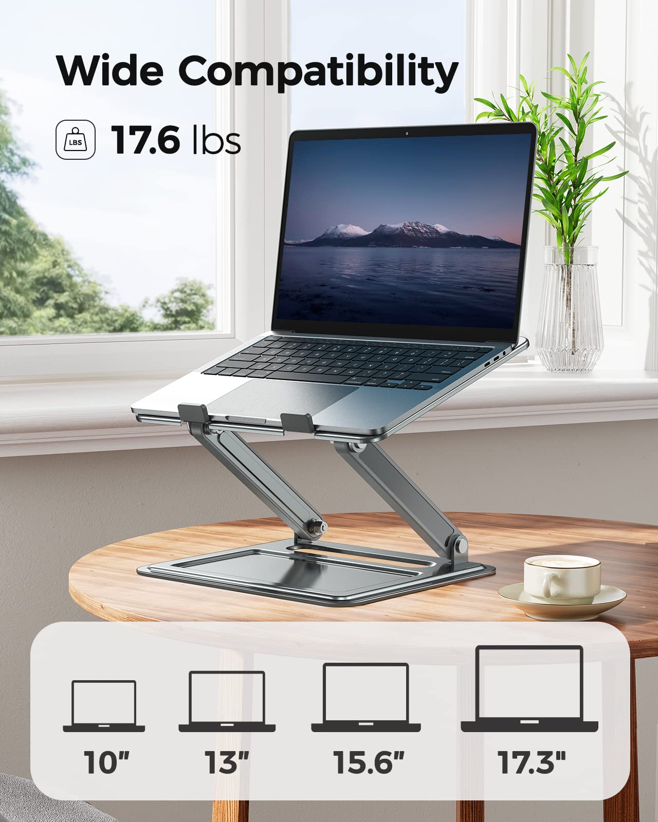 Loryergo Adjustable Laptop Stand, Portable For 17.3Inch Laptops, Holds Up To 17.6Lbs, Ergonomic Posture & Heat Dissipation   Gra