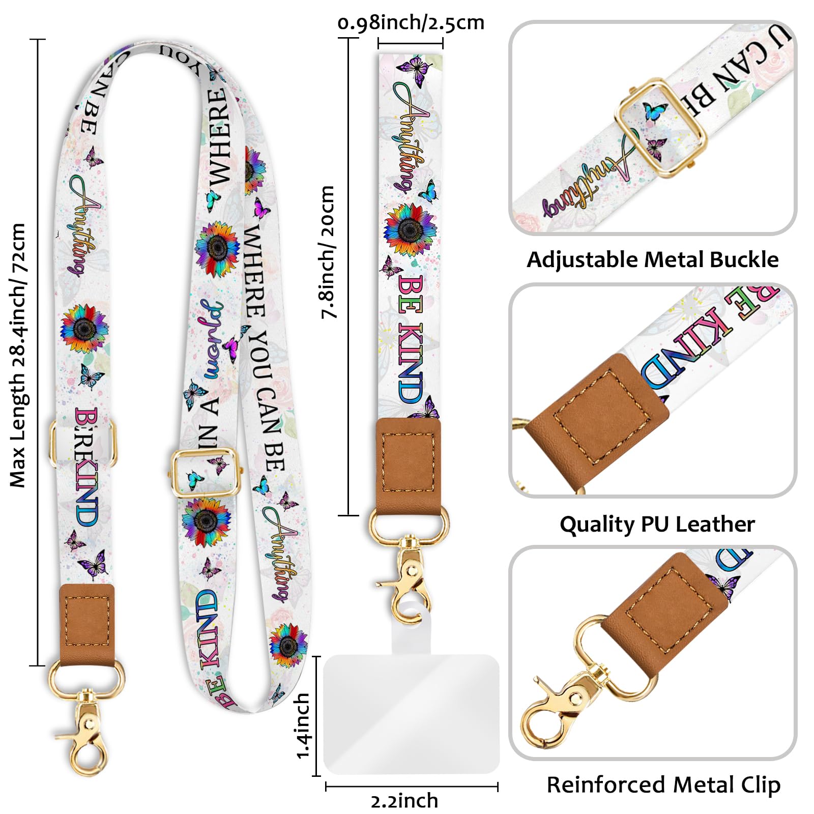 Piefly Phone Lanyard Crossbody Wrist Strap, Sunflower Be Kind Cell Phone Lanyards For Around The Neck Wristlet Shoulder, Adjusta