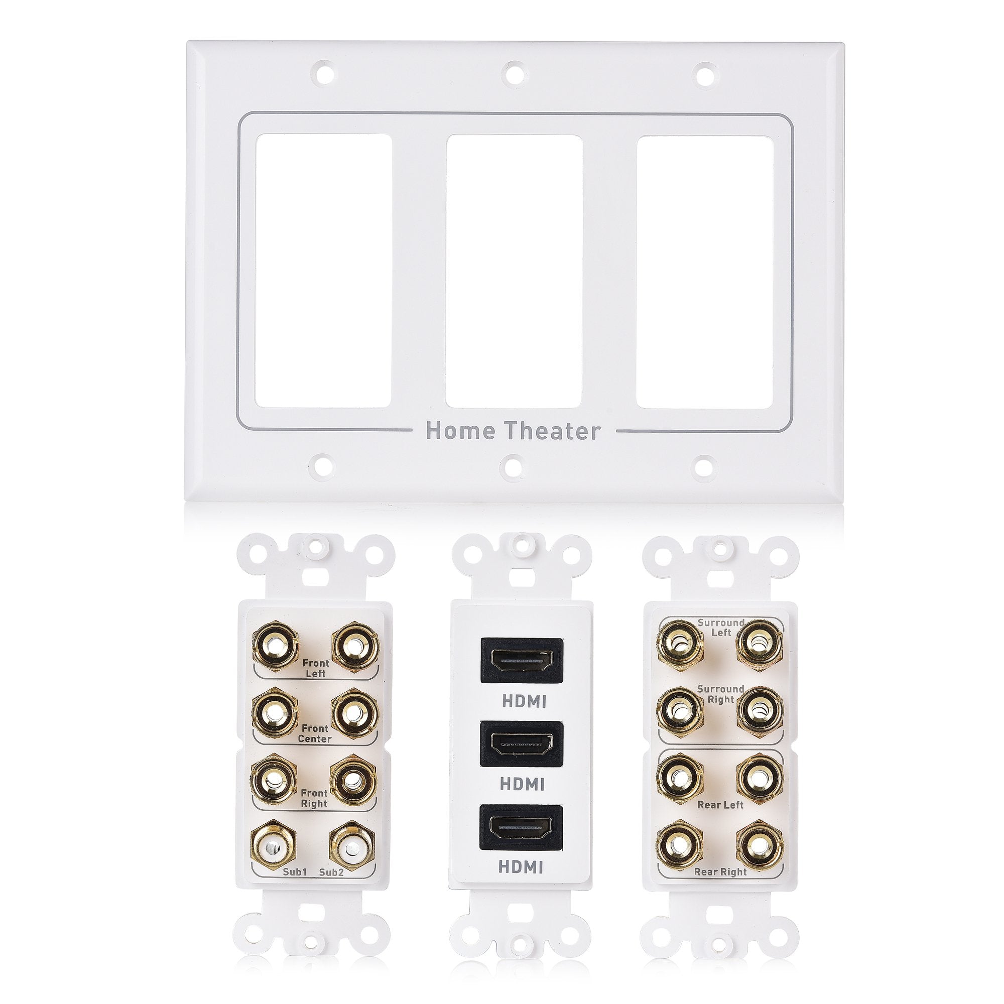 Cable Matters Triple Gang 7.2 Speaker Wall Plate with HDMI (Home Theater Wall Plate, Banana Plug Wall Plate), in White