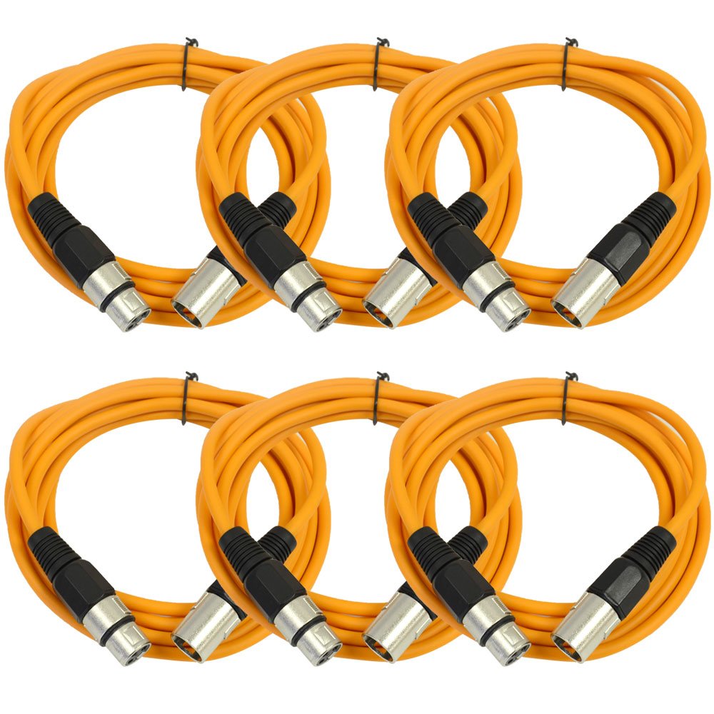 Seismic Audio - Saxlx-10 - 6 Pack Of 10' Orange Xlr Male To Xlr Female Patch Cables - Balanced - 10 Foot Patch Cords