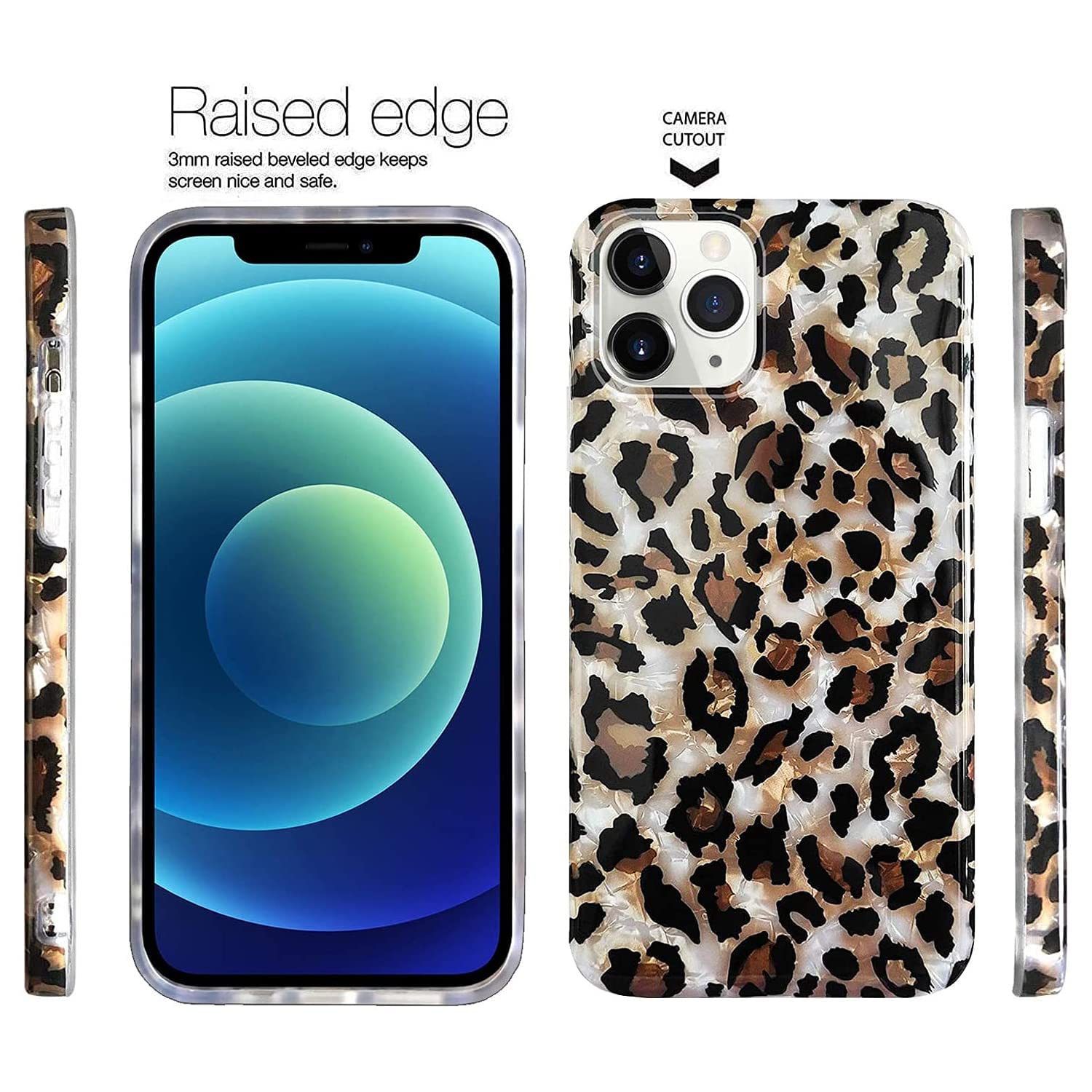 J.west iPhone 13 Pro 6.1 inch Sparkly Leopard Print Glitter Slim Protective TPU Case Light Brown