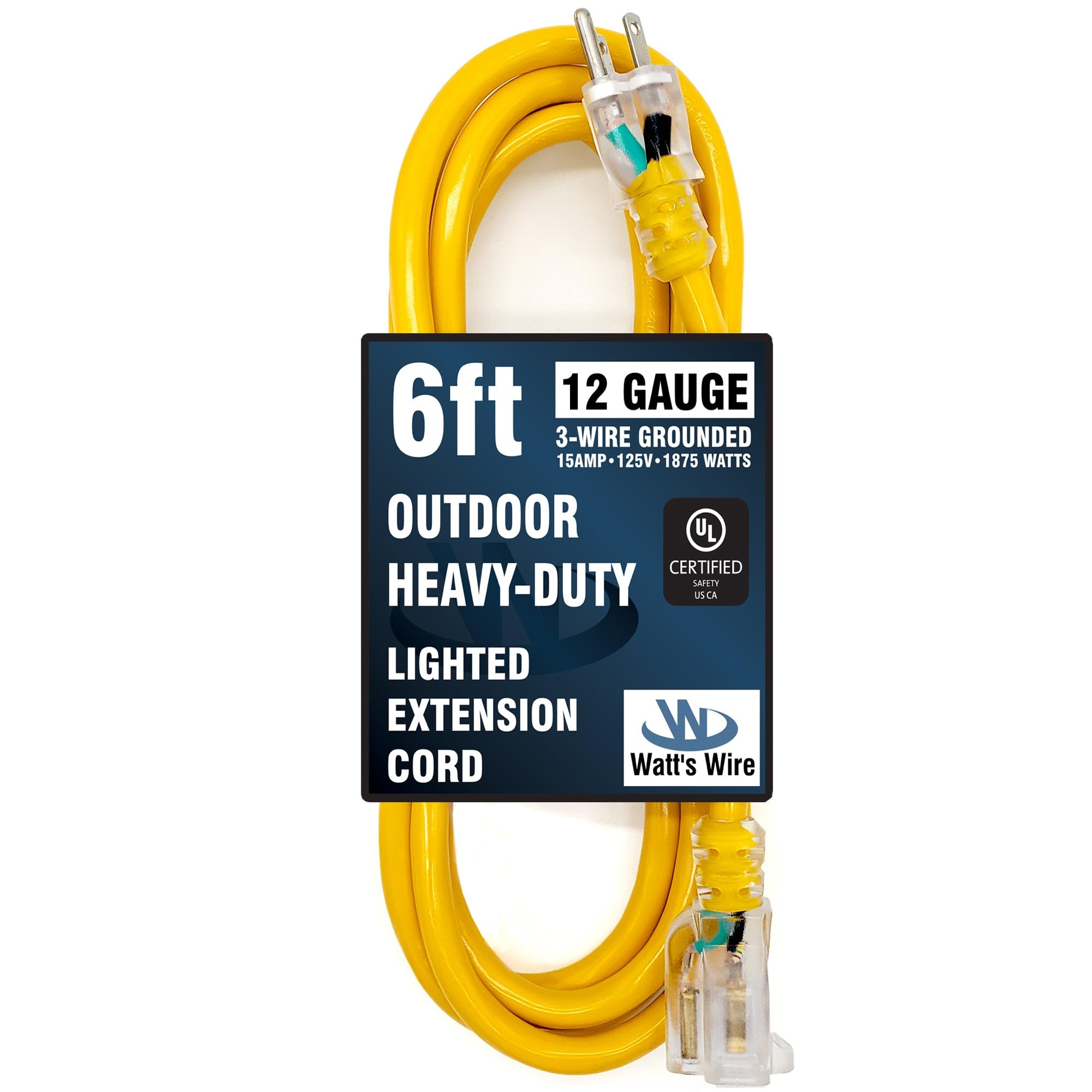 6 Ft Heavy Duty Extension Cord  12 Gauge Outdoor Extension Cord  Lighted Single Outlet By WattS Wire  6 12Gauge Grounded 1