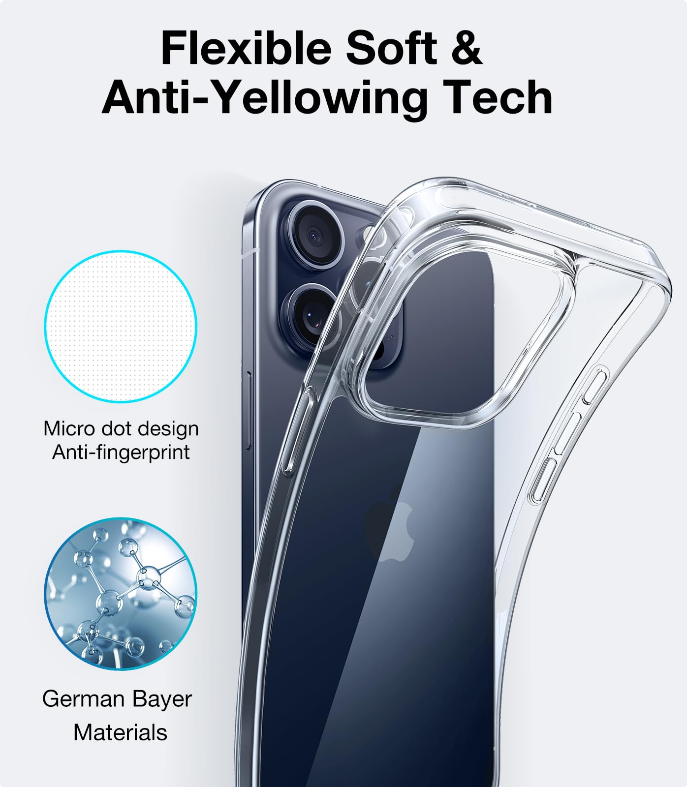 Torras Clear Case For Iphone 15 Pro Max Case, [Ultra Thin] [Anti Yellowing] [Military Drop Protective] Slim Soft Silicone Tpu Co