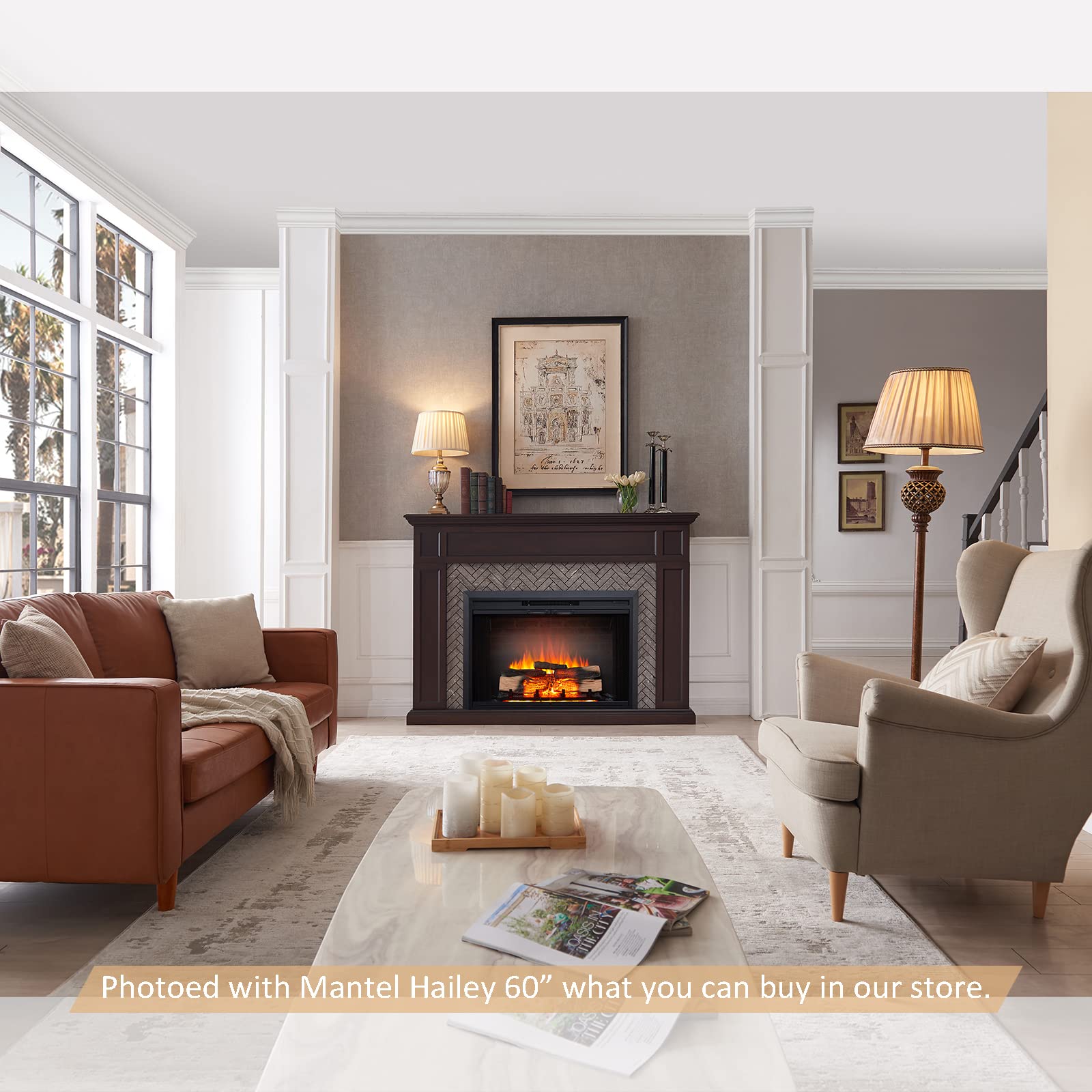 Legendflame Damon 39'' W Electric Fireplace Insert With Glass Door And Mesh Screen (Ef265B), Fireplace Heater 750/1500W, Fire Cr
