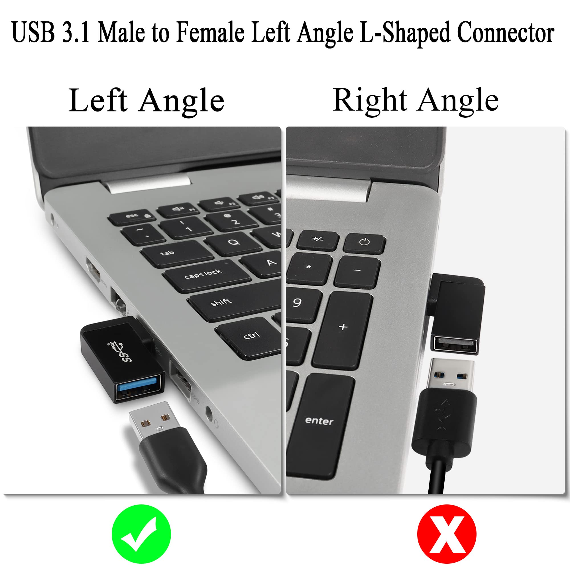 Qianrenon Usb 3.1 90�Angle Adapter 10Gbps Usb 3.1 Male To Female Left Angle L Shaped Connector Usb A 3.1 Data Transfer Converter Coupler, 2Pcs(Left Angle Side Bend)