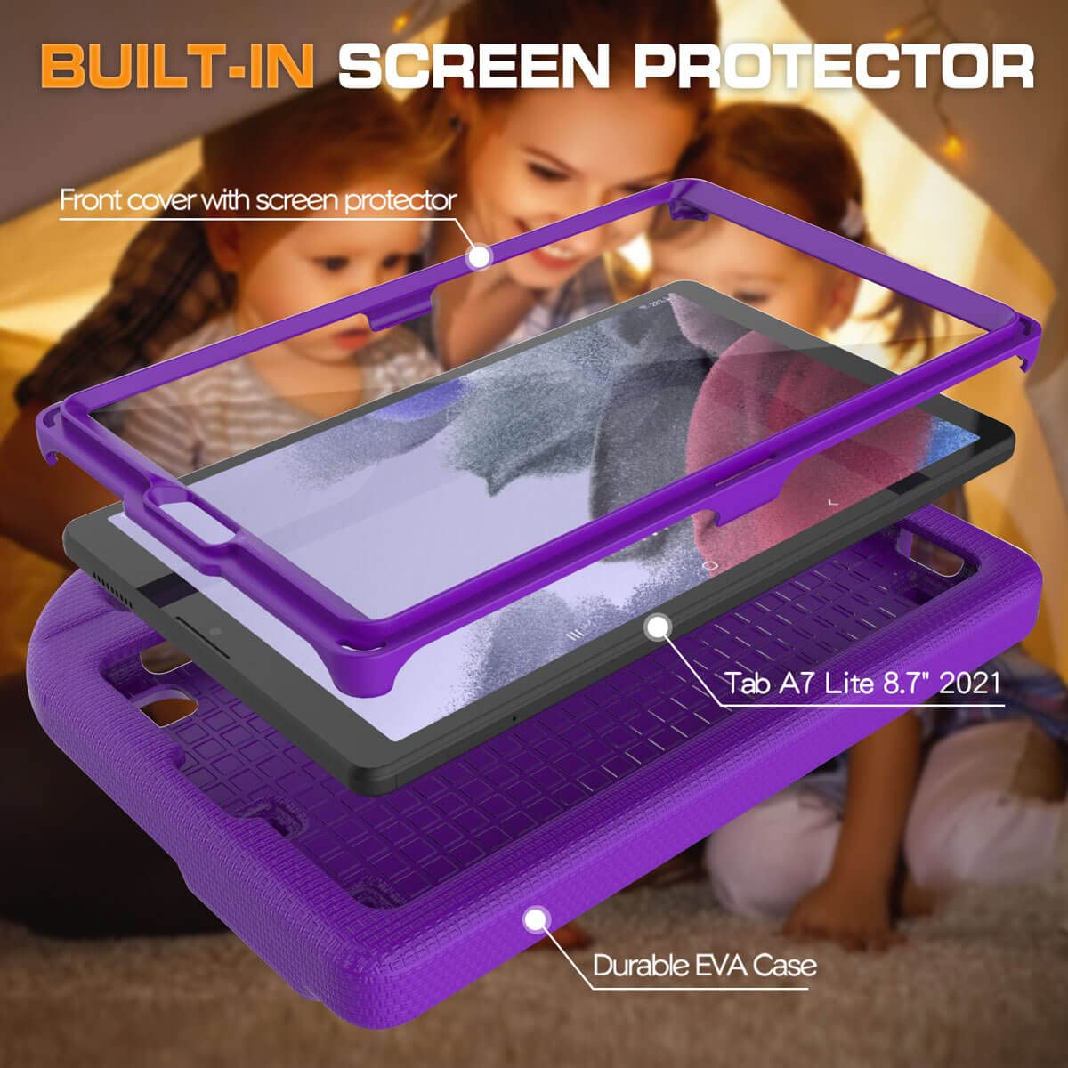 Toevek Kids Case For Samsung Galaxy Tab A7 Lite 8.7'' Tablet, Built In Screen Protector, Shockproof Handle Stand Protective Case