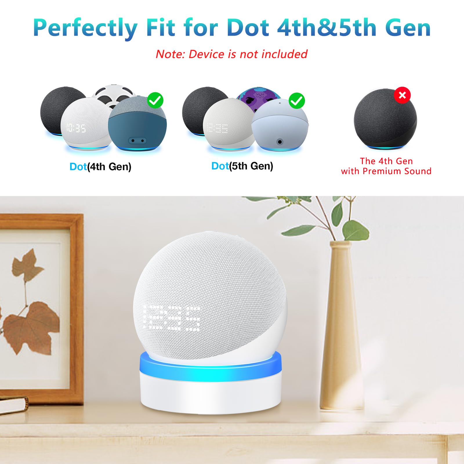 Fuqintop Stand For Echo Dot 4Th/5Th Generation, Table Holder Mount With Light Guide, Enhance Light Effect, Space Saving Dot 4/5