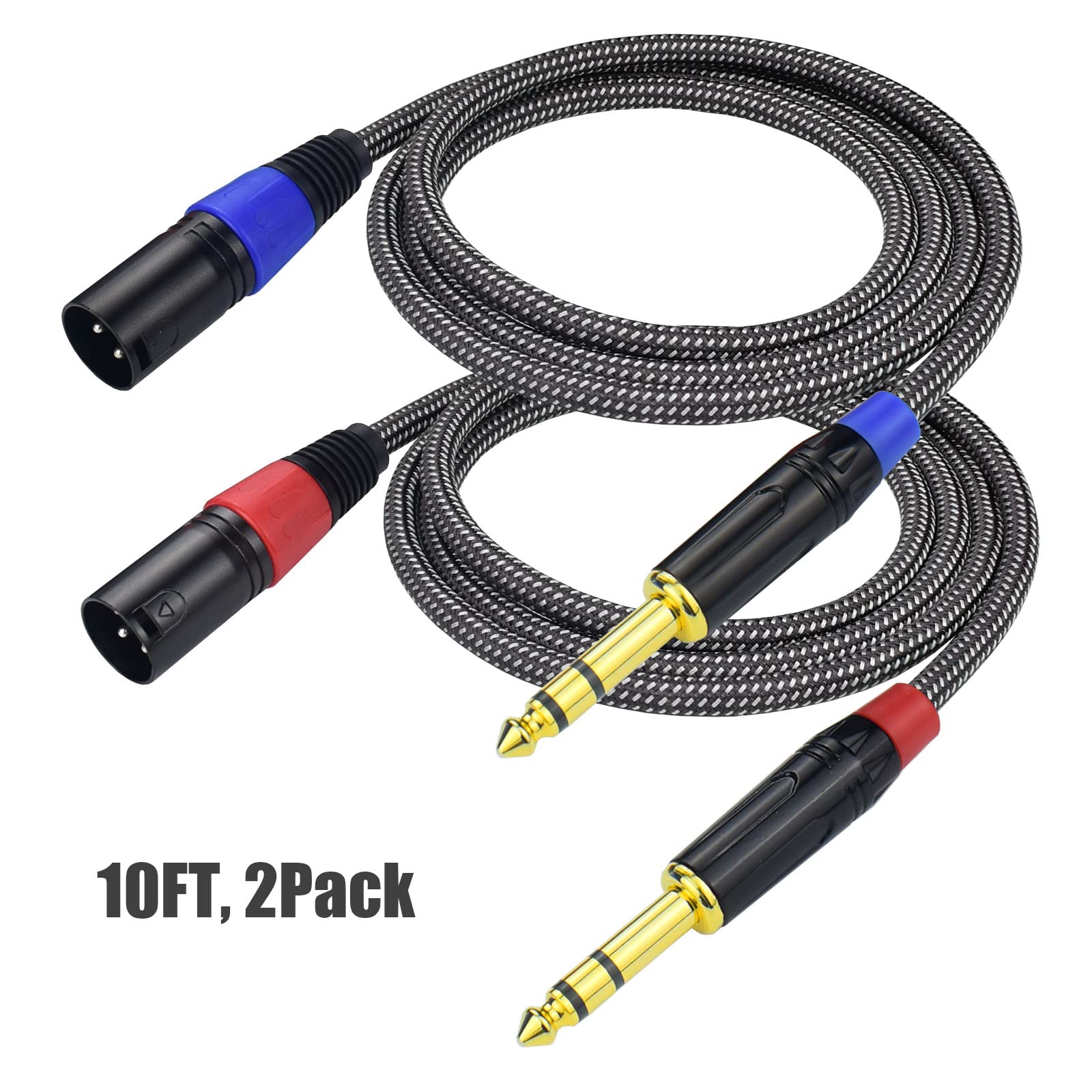 Ihurllu Balanced 1/4 Trs To Xlr Male Patch Cable, 10Feet Quarter Inch 6.35Mm To 3Pin Xlr Male Microphone Cable, Heavy Duty Nylon