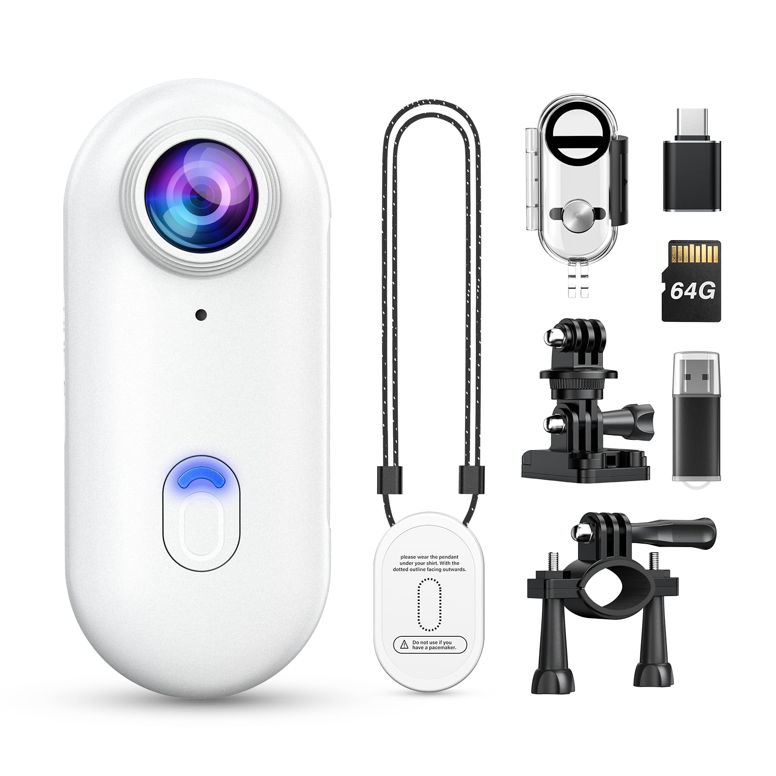 Losfom Z10 2K Action Camera, 64GB Wearable Sports Camera with Waterproof Case, Magnetic Clip, and Quick-Mount Accessories, Small