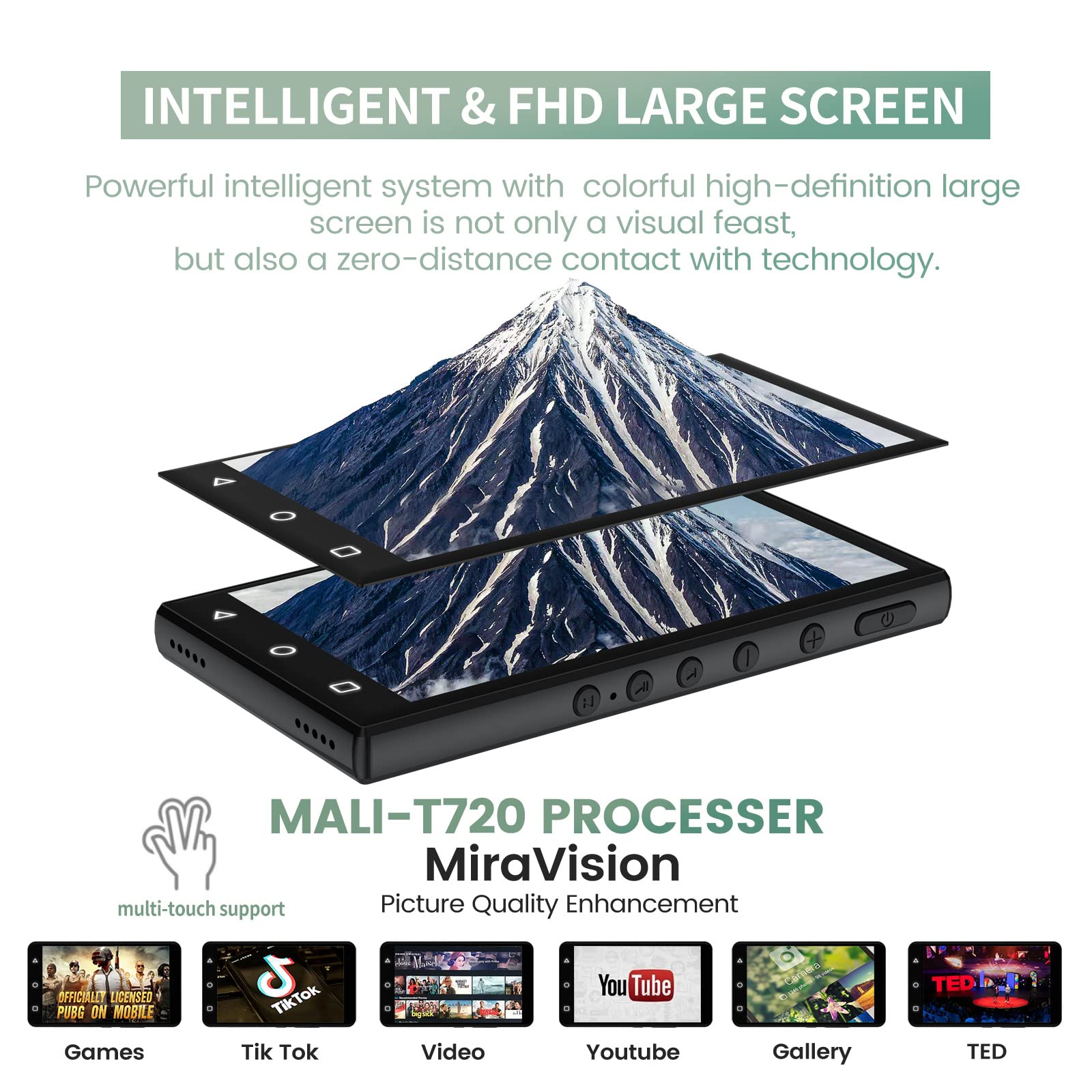 Yffizq 144Gb Android9.0 Mp3 Player With Bluetooth And Wifi,4.3'' 1080P Full Touch Screen Mp4 Player With Spotify,Portable Hifi S