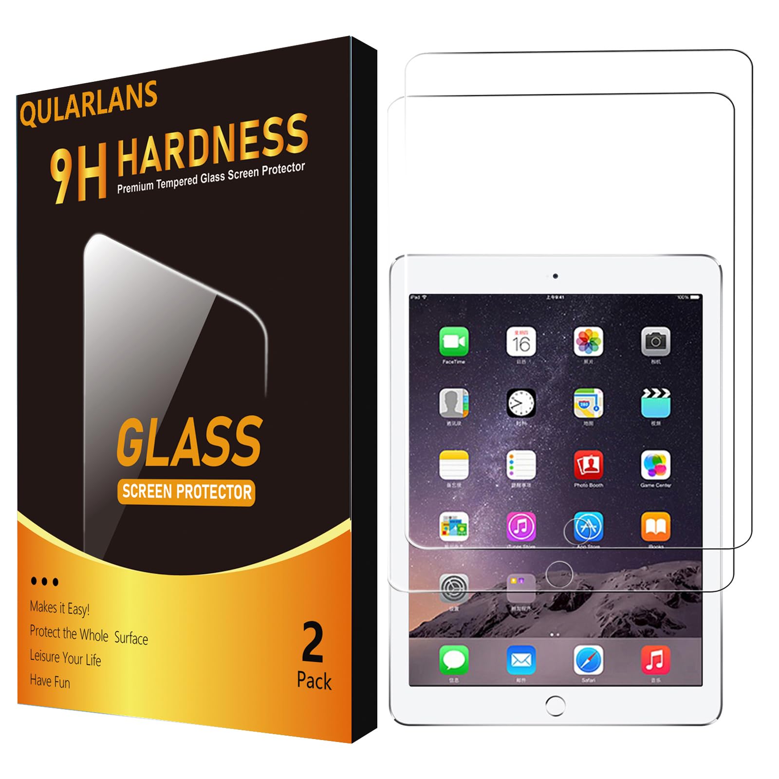 Qularlans 2 Pack Screen Protector For Ipad 6Th 5Th Generation 9.7 Inch (2018/2017, Model A1822/A1823/A1893/A1954), Anti Scratch 
