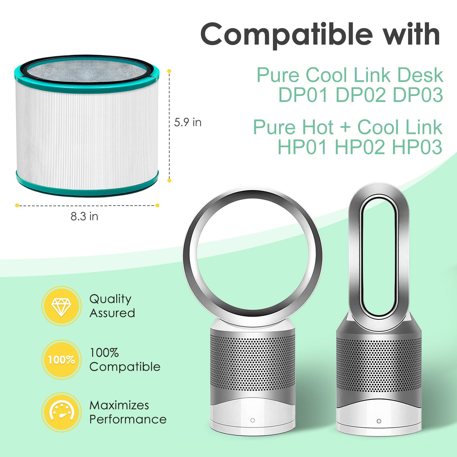 Hp01 Hp02 360 Air Purifier Filter Replacement Compatible With Dyson Pure Cool Link Dp01, Dp02 Dp03 Desk Fan And Hot + Cool Link