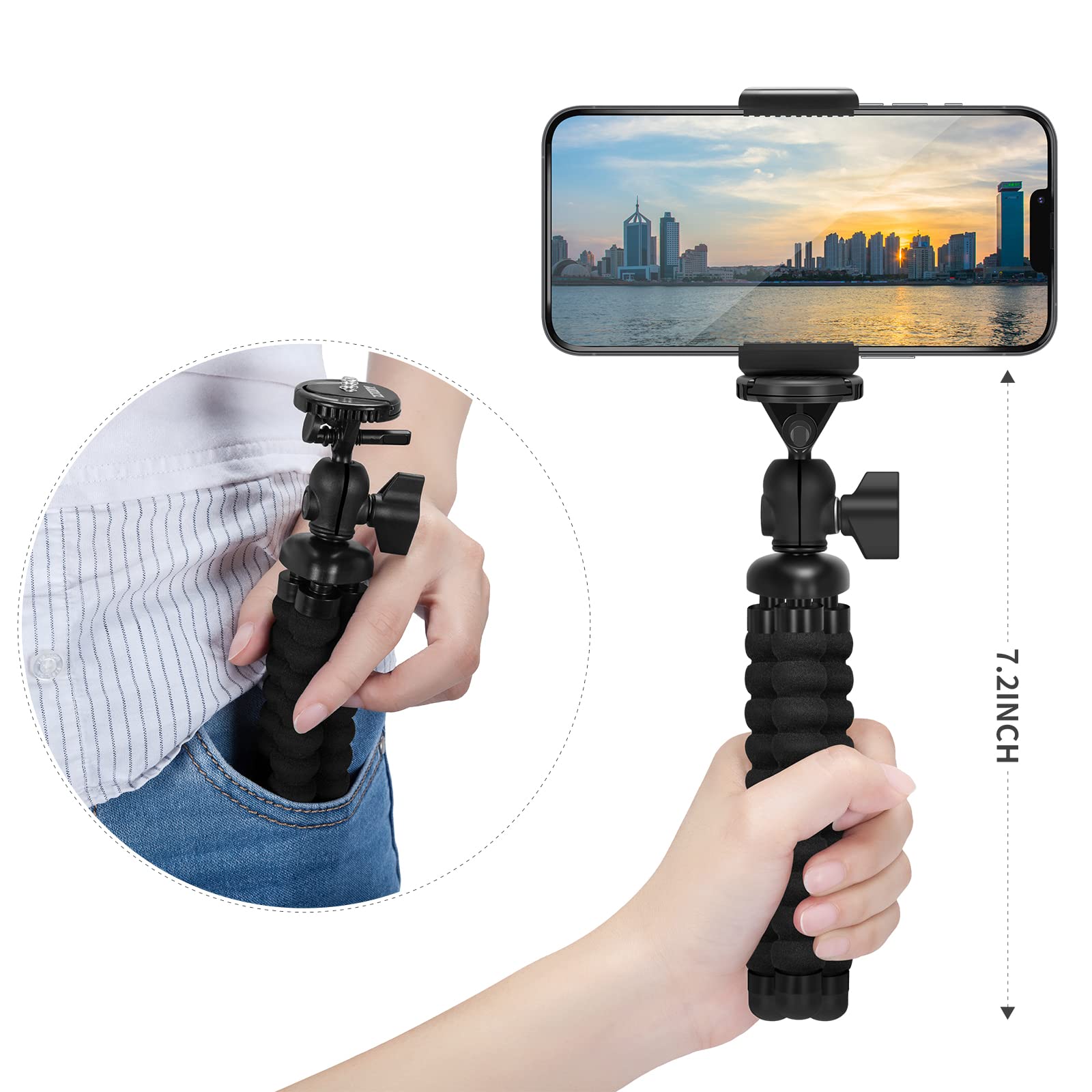 Mini Cell Phone Flexible Tripod Holder, ZTON Adjustable Mobile Phone Mount, Universal Octopus Stand for iPhone, Samsung, Camera (S Black)