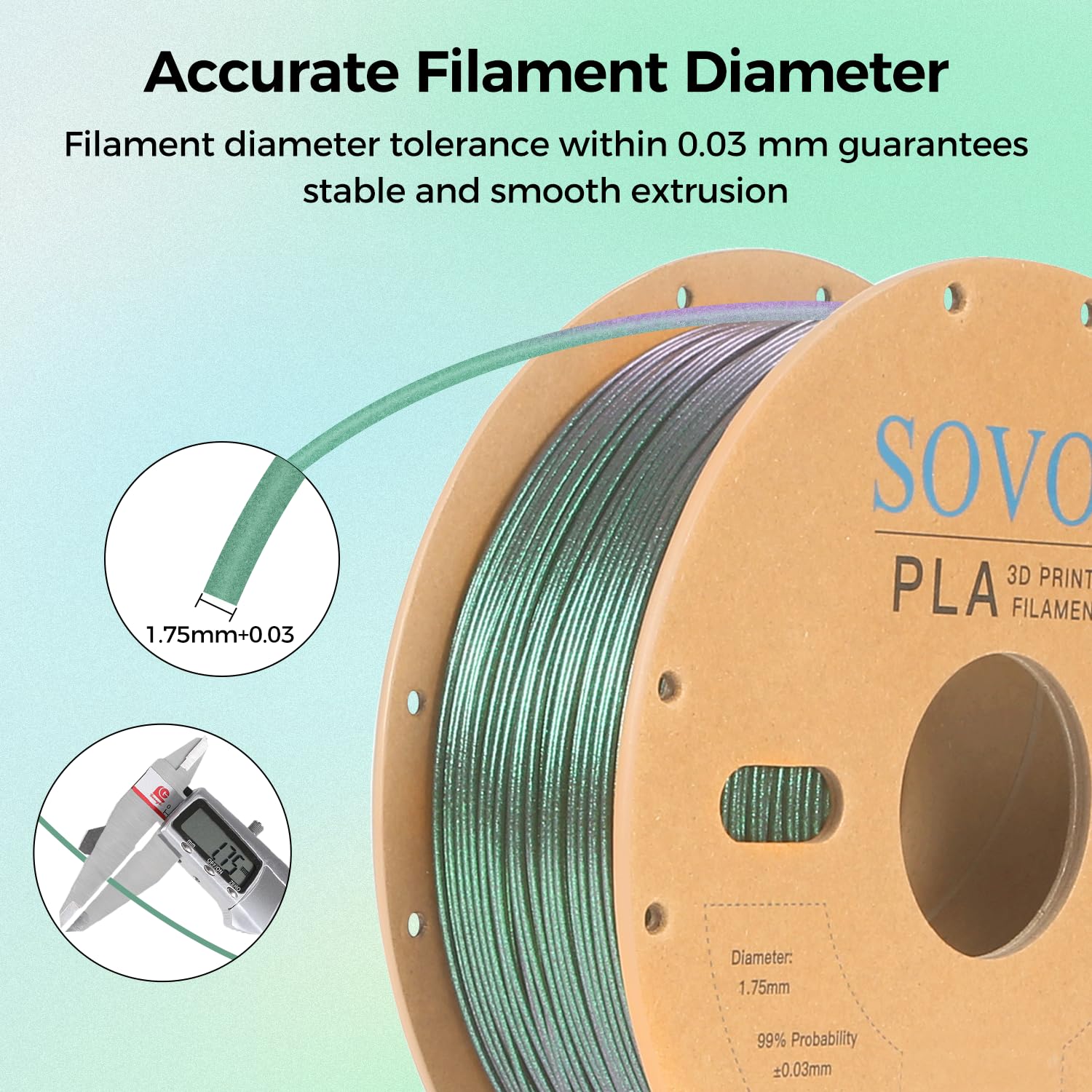 Sovol Silk Pla Filament With Green Glitter 1Kg 1.75Mm, Color Changeable 3D Printer Filament 2.2Lbs, Chameleon Shiny Pla Material