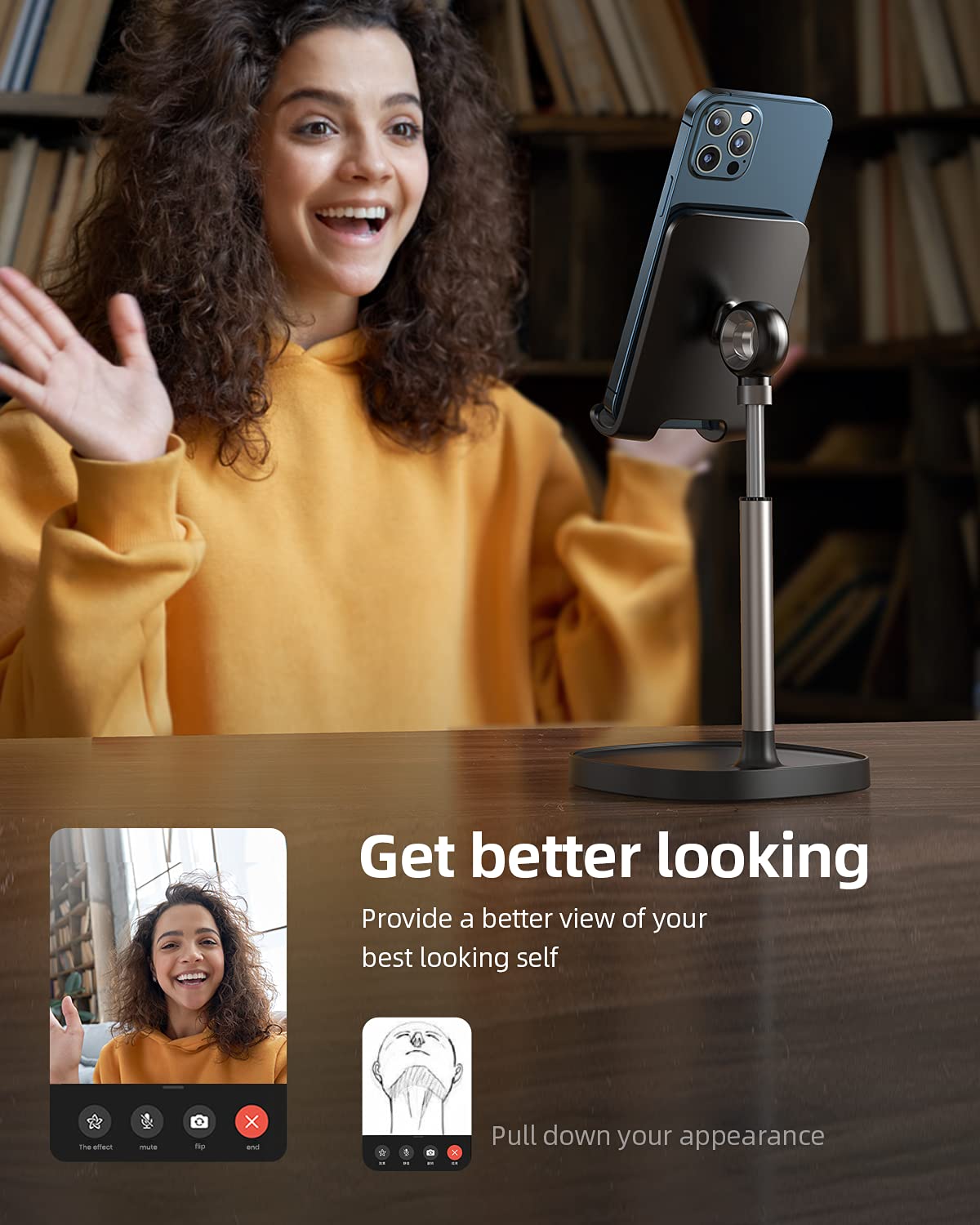 Lisen Cell Phone Stand, Adjustable Phone Stand For Desk, Thick Case Friendly Phone Holder Stand, Taller Iphone Stand Compatible