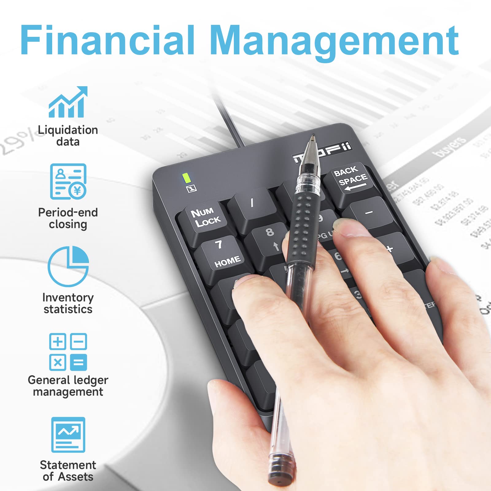 Mofii Wired Number Pad Numeric Keypad Silent 19 Keys Usb Numpad, Portable Financial Accounting Keyboard 10 Key For Laptop/Comput