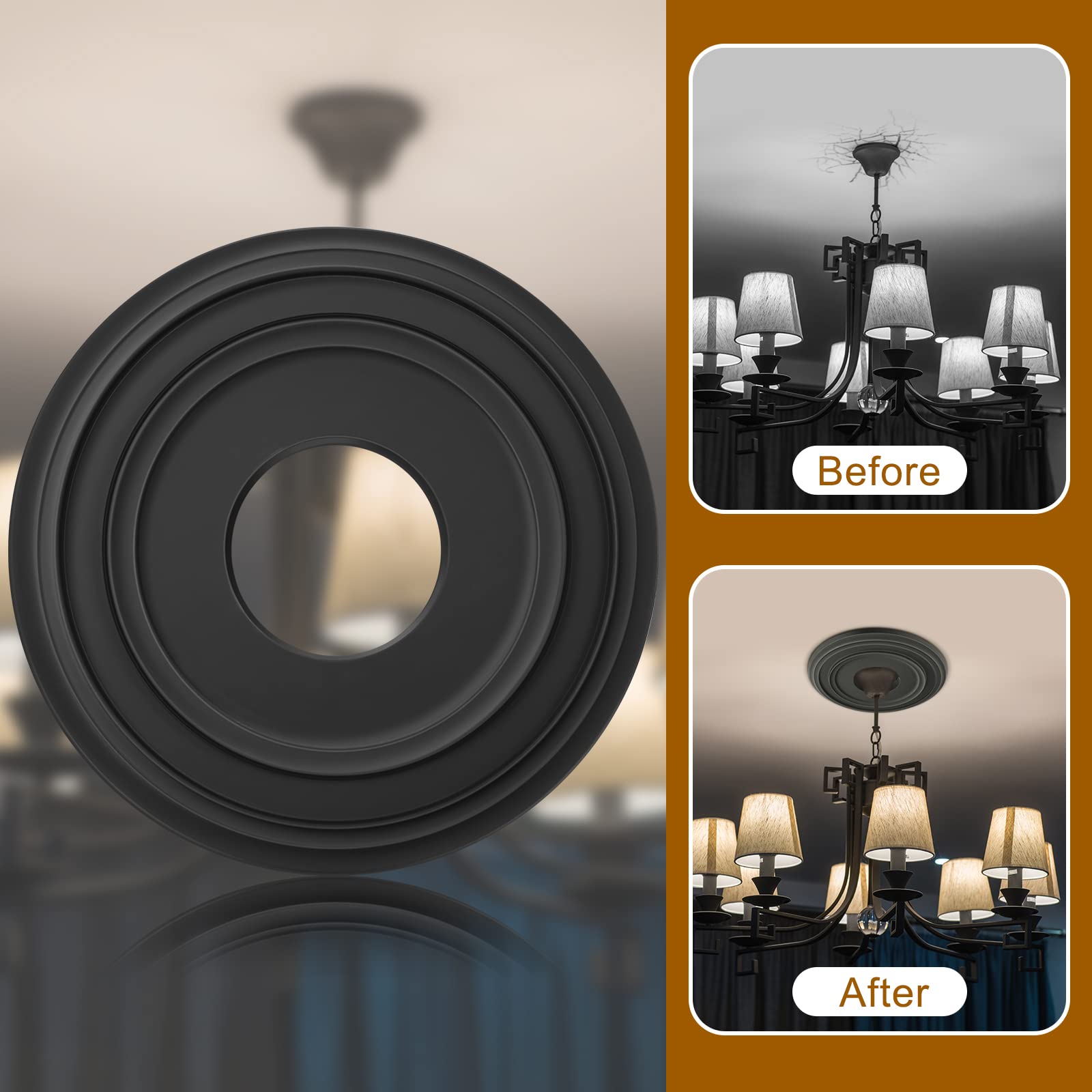 Canomo One Piece Classic Ceiling Medallion Polyurethane Ceiling Fan Medallion Chandelier Medallion, 12 3/8''Od X 4''Id X 7/8''P,