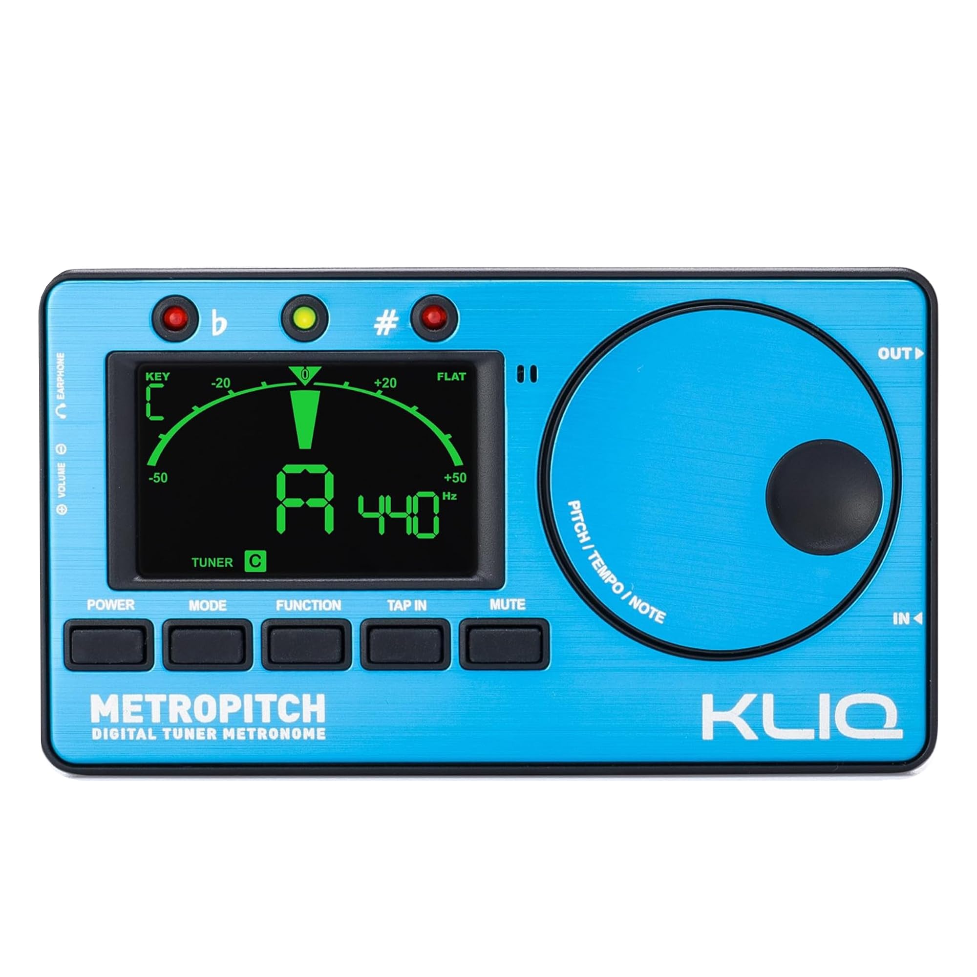 KLIQ MetroPitch Metronome Tuner - Guitar, Bass, Violin, Ukulele - Blue - Model MetroPitch-BK - Metal & Plastic