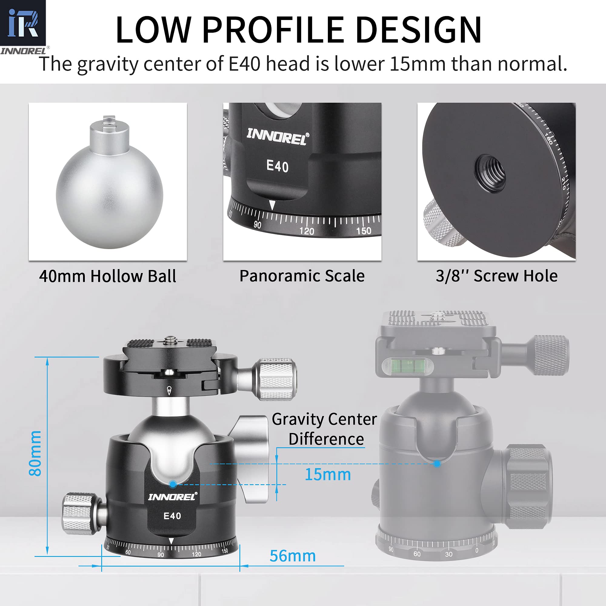 Low Profile Tripod Ball Head-Innorel 360Panoramic Cnc Metal Camera Tripod Ballhead With 1/4 Arca Swiss Universal Quick Release P