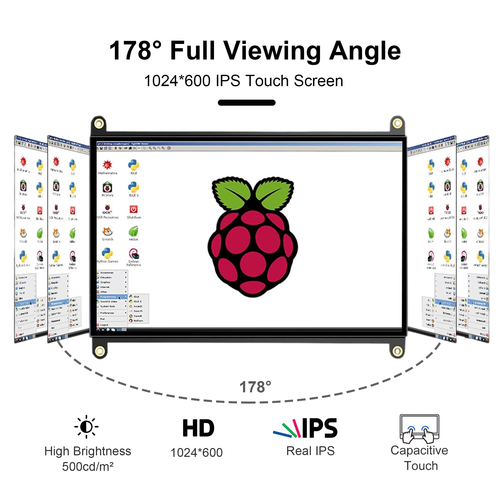 Wisecoco 7 Inch Touchscreen Monitor For Raspberry Pi Hdmi Ips 1024 X 600 Mini Lcd Display For Rpi Pi 5/4B/3B 2 Zero B B+ Windows