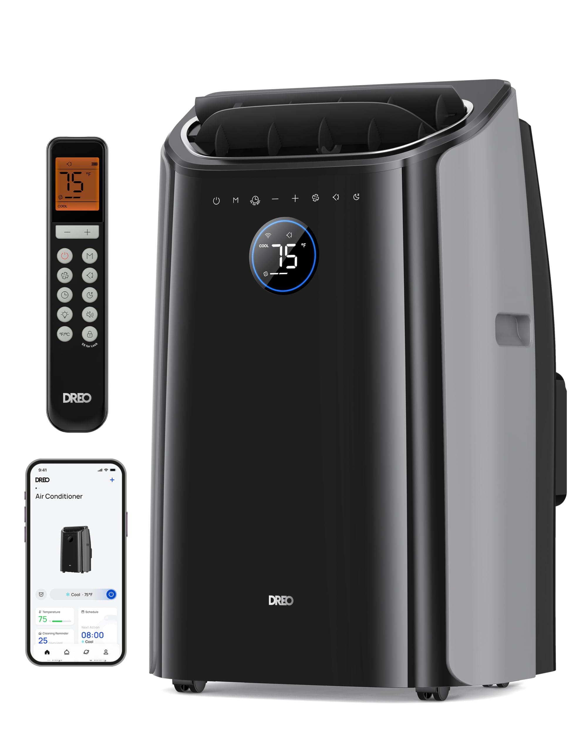 Dreo Portable Air Conditioners, 12,000 Btu Ac Unit For Bedroom With Drainage Free Cooling, 46Db Quiet, App/Voice/Remote, 24H Tim