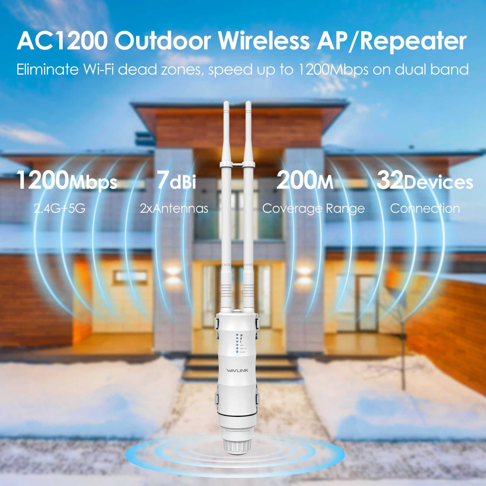 Wavlink Ac1200 Outdoor Long Range Wi Fi Extender,Dual Band Outdoor Access Point With Active/Passive Poe,Wan/Lan Port,Ip67 Waterp