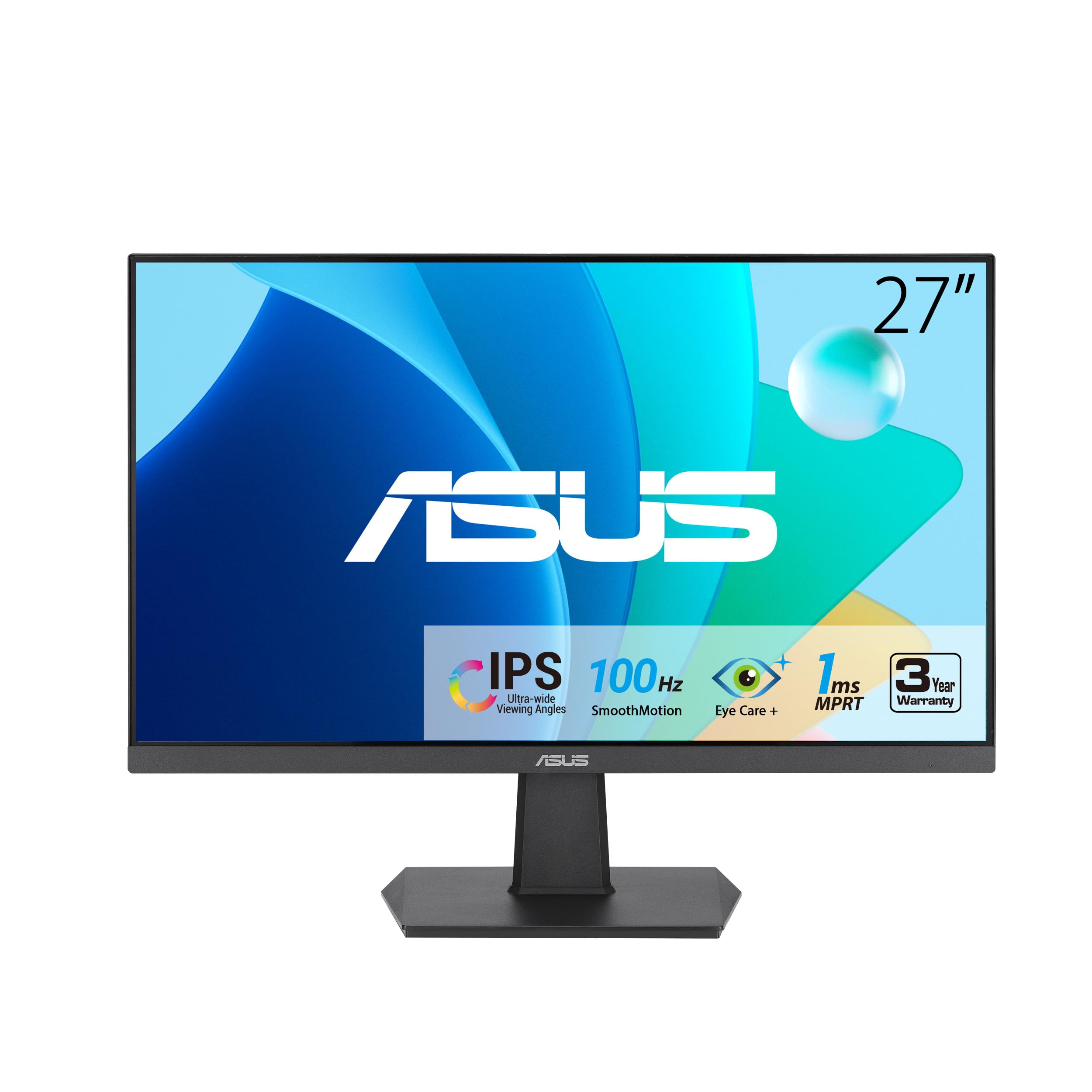 ASUS 27 Inch Monitor - 1080P, IPS, Full HD, Frameless, 100Hz, 1ms, Adaptive-Sync, for Working and Gaming, Low Blue Light, Flicke