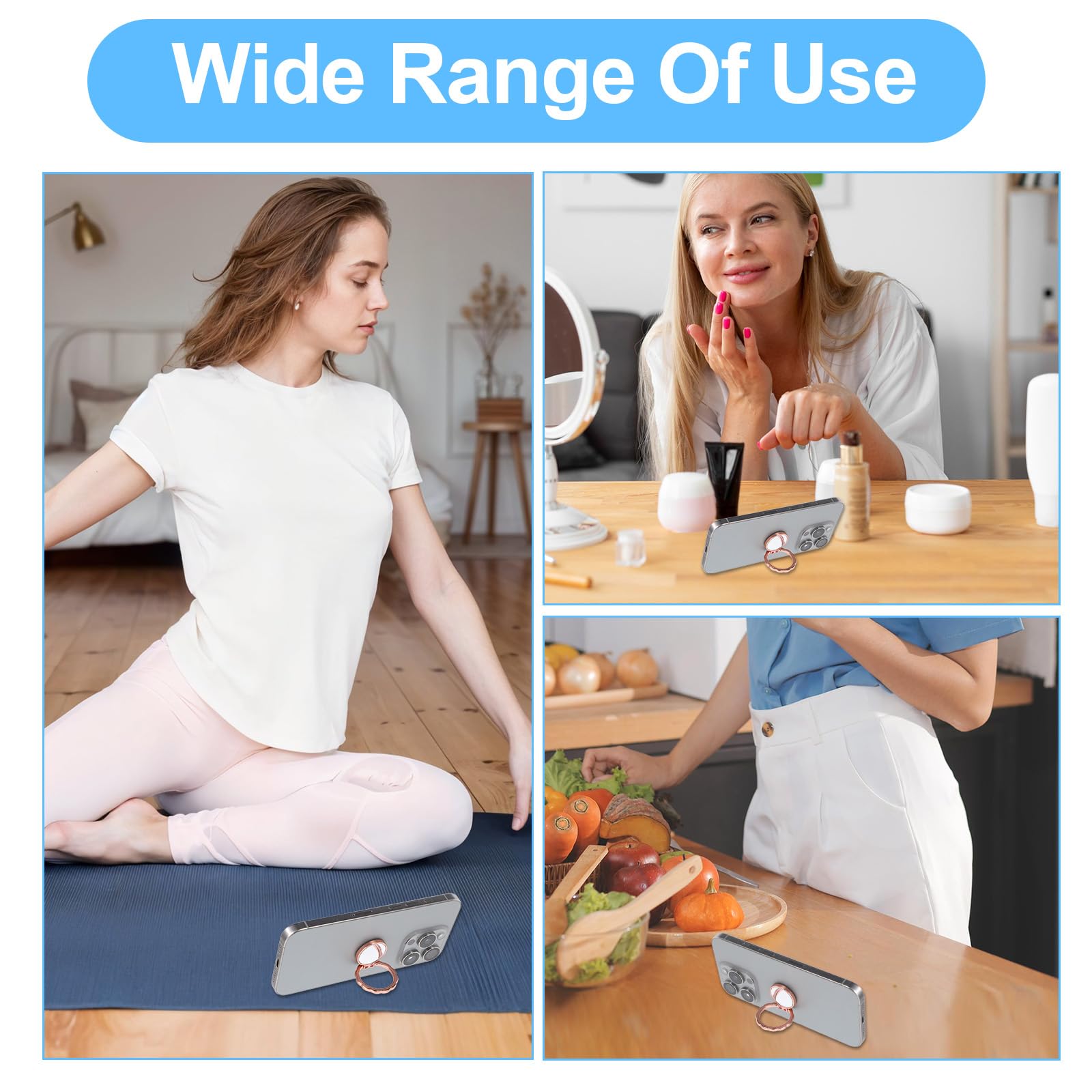 4Pcs Mirror Cell Phone Grip Stand Built-In Mirror For Case, Bow Metal Finger Ring Socket Grip Kickstand Cell Phone Ring Holder F