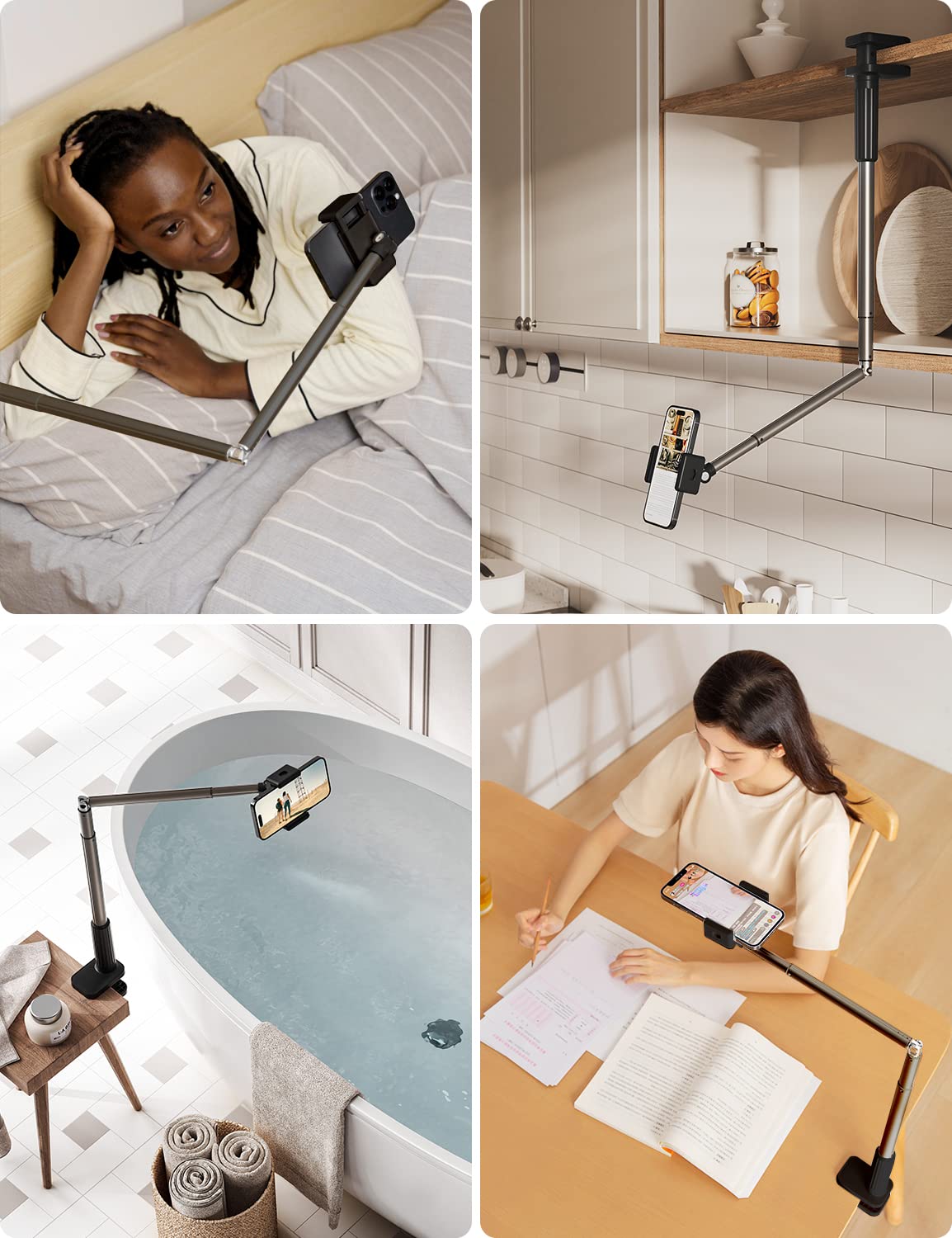 Viozon Phone Holder, Flexible Long Arm,Overhead Mount,360 Angle Adjustable,Aluminum Alloy, C Clamp For Headboard Bedside&Table&D